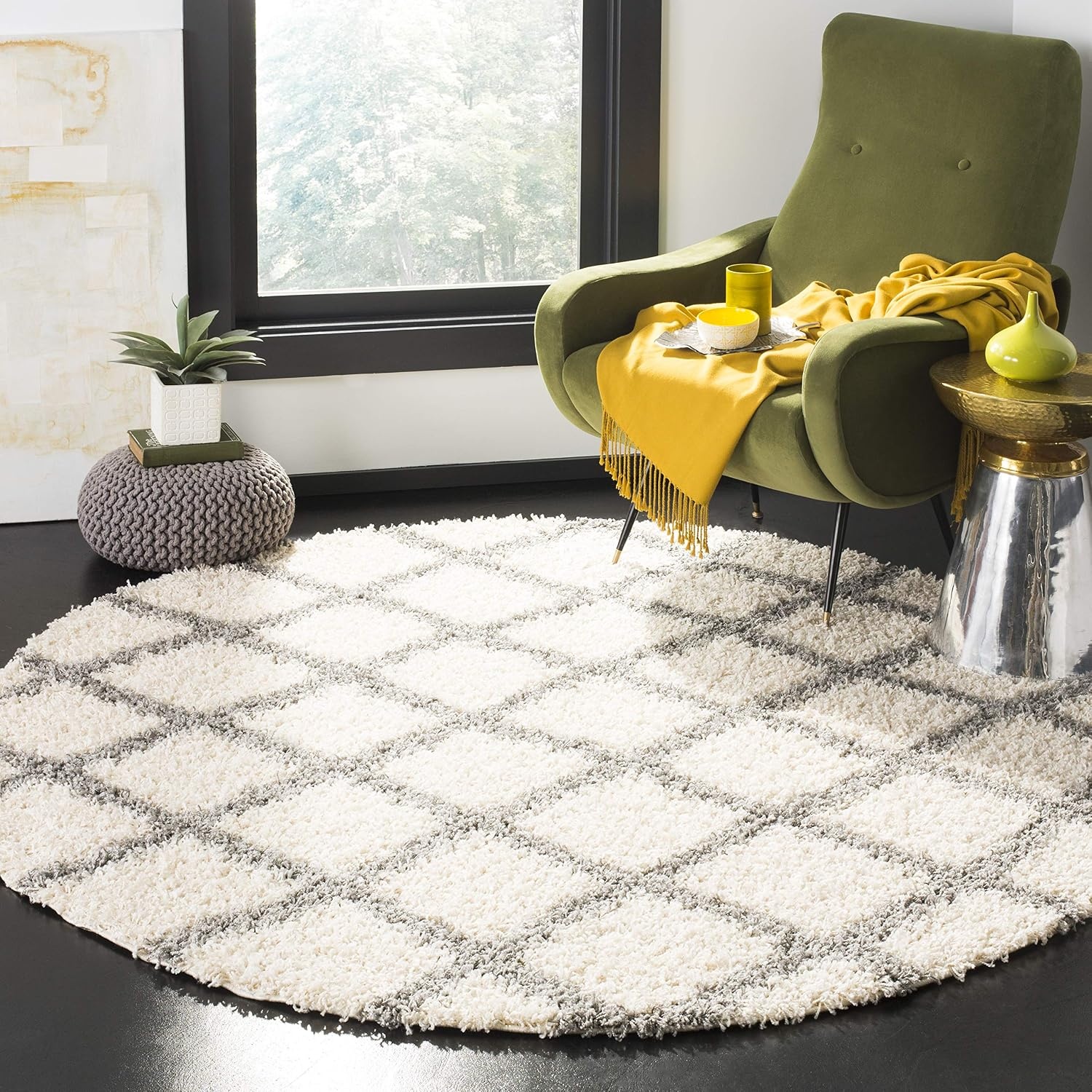image:imageSAFAVIEH Dallas Shag Collection Area Rug 86 x 12 Dark Grey amp Ivory Trellis Design NonShedding amp Easy Care 15inch Thick Ideal for High Traffic Areas in Living Room Bedroom SGDS258AIvoryGrey