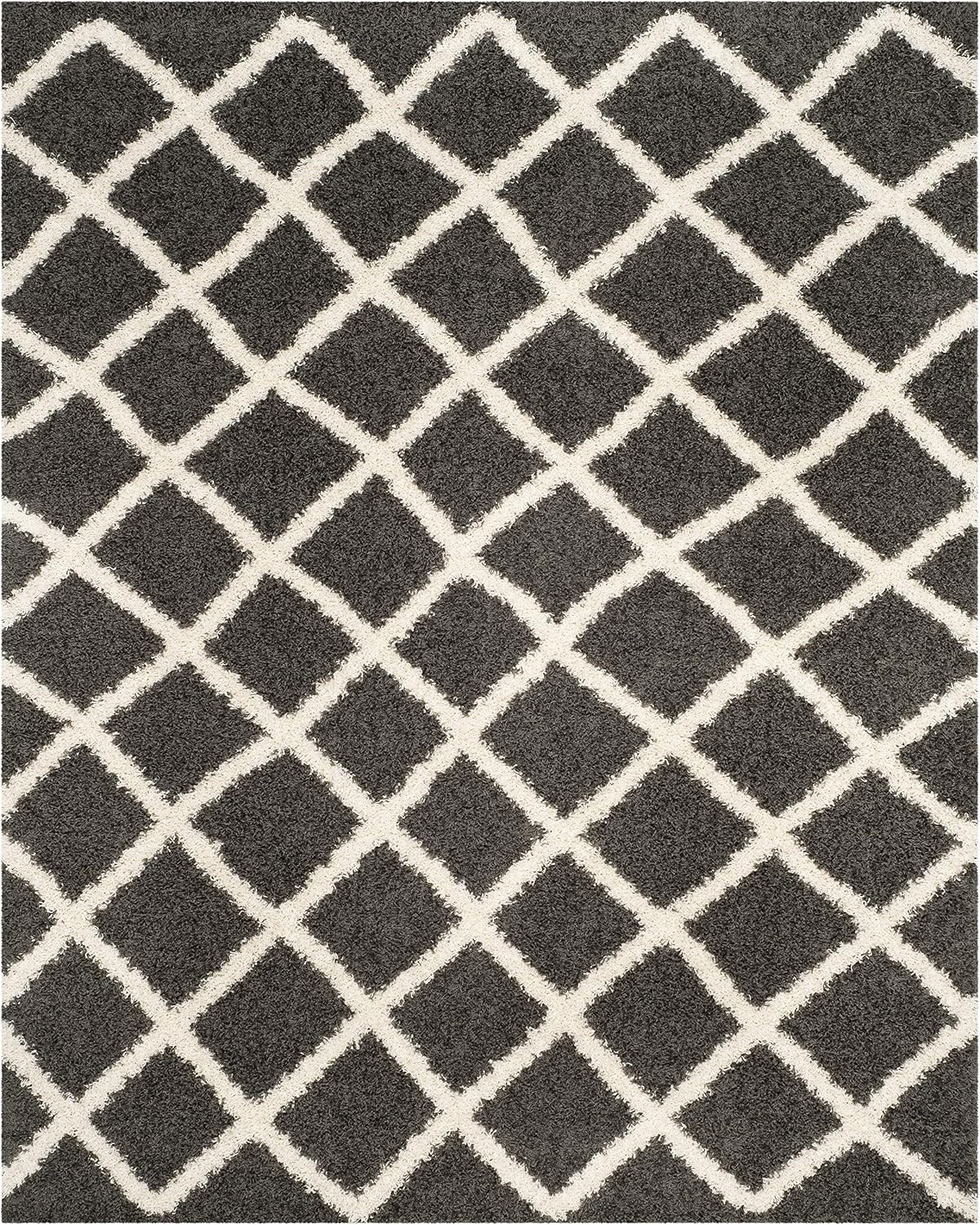 image:imageSAFAVIEH Dallas Shag Collection Area Rug 86 x 12 Dark Grey amp Ivory Trellis Design NonShedding amp Easy Care 15inch Thick Ideal for High Traffic Areas in Living Room Bedroom SGDS258ADark GreyIvory