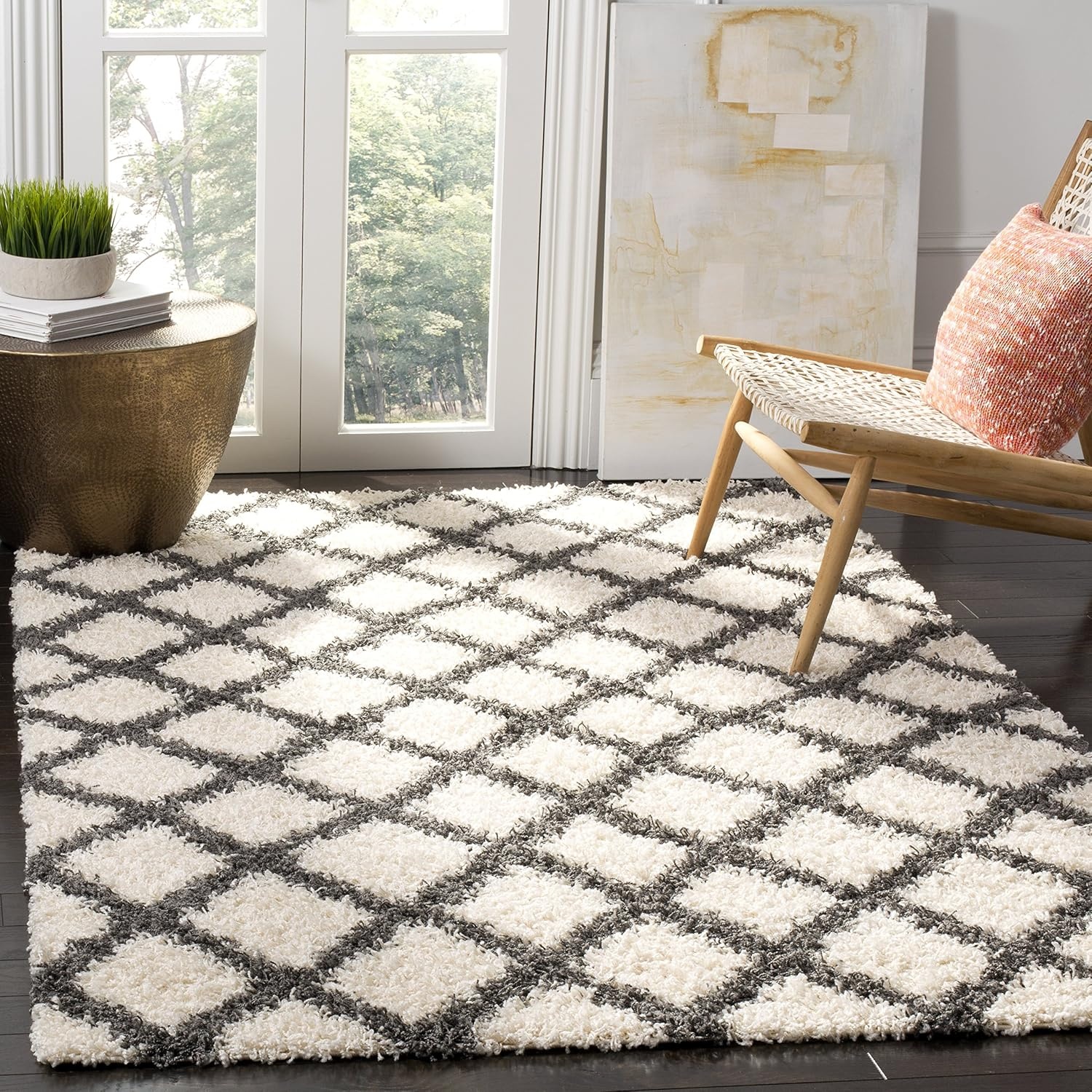 image:imageSAFAVIEH Dallas Shag Collection Area Rug 86 x 12 Dark Grey amp Ivory Trellis Design NonShedding amp Easy Care 15inch Thick Ideal for High Traffic Areas in Living Room Bedroom SGDS258AIvoryDark Grey