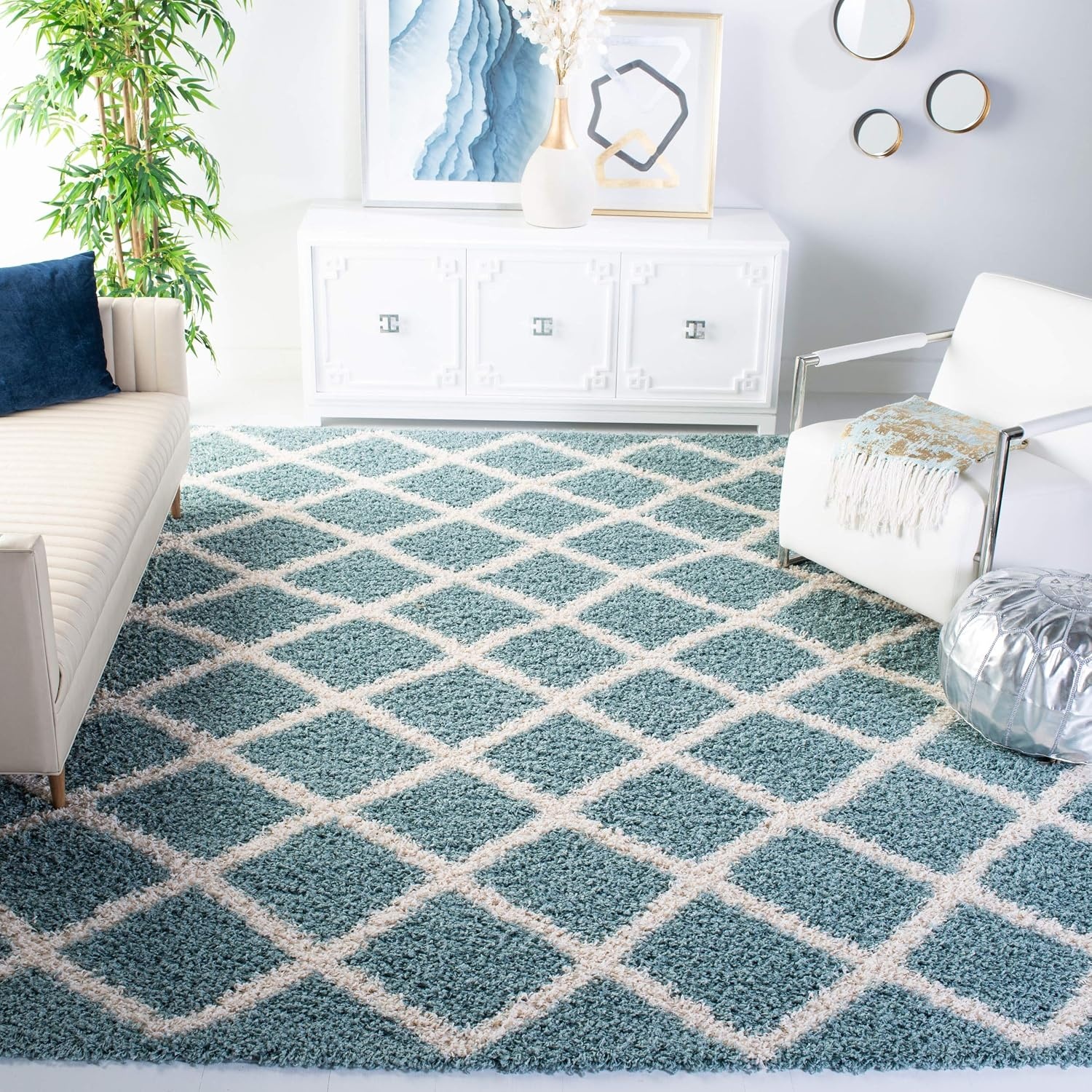 image:imageSAFAVIEH Dallas Shag Collection Area Rug 86 x 12 Dark Grey amp Ivory Trellis Design NonShedding amp Easy Care 15inch Thick Ideal for High Traffic Areas in Living Room Bedroom SGDS258ASeafoamIvory