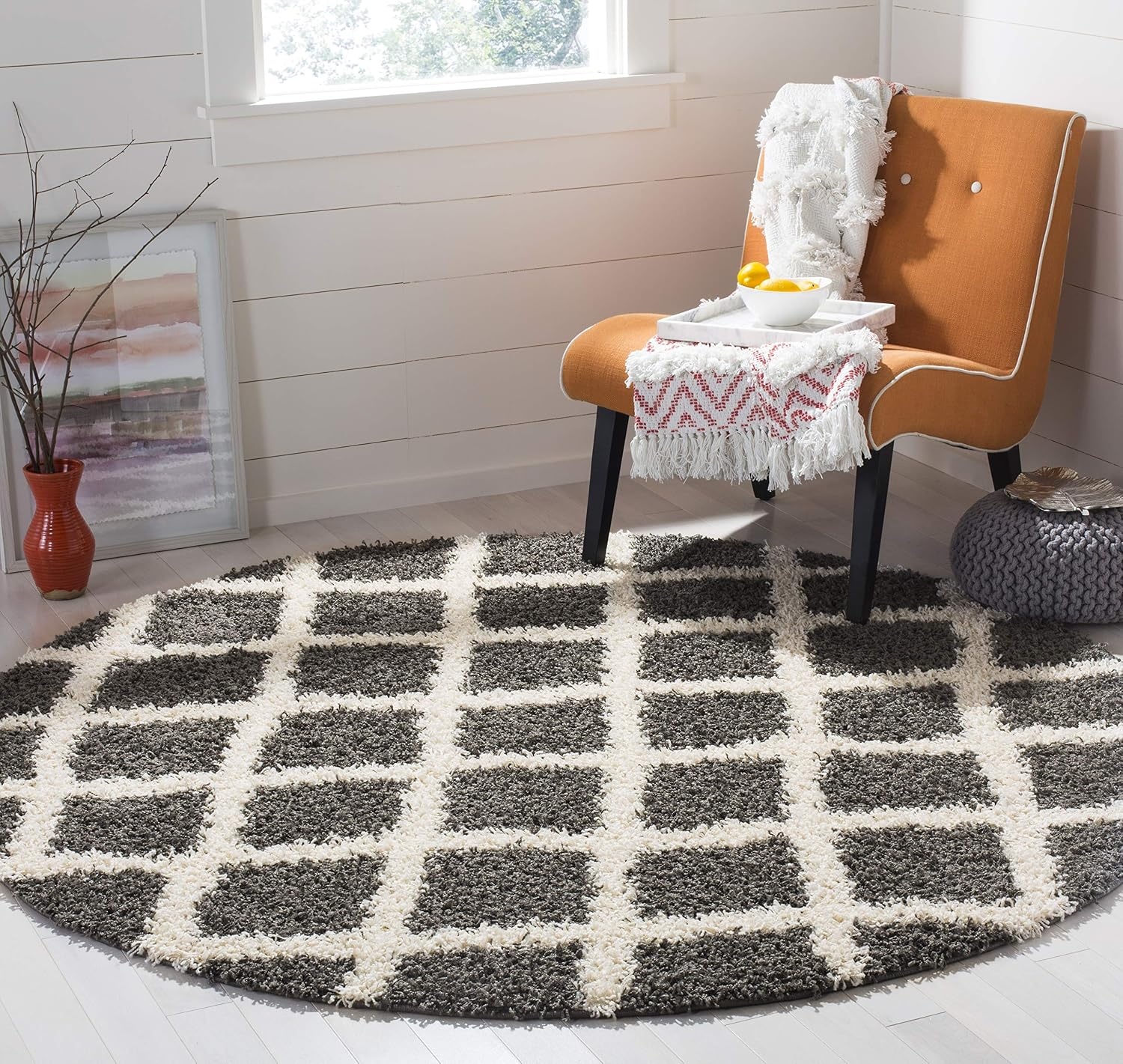 image:imageSAFAVIEH Dallas Shag Collection Area Rug 86 x 12 Dark Grey amp Ivory Trellis Design NonShedding amp Easy Care 15inch Thick Ideal for High Traffic Areas in Living Room Bedroom SGDS258ADark GreyIvory