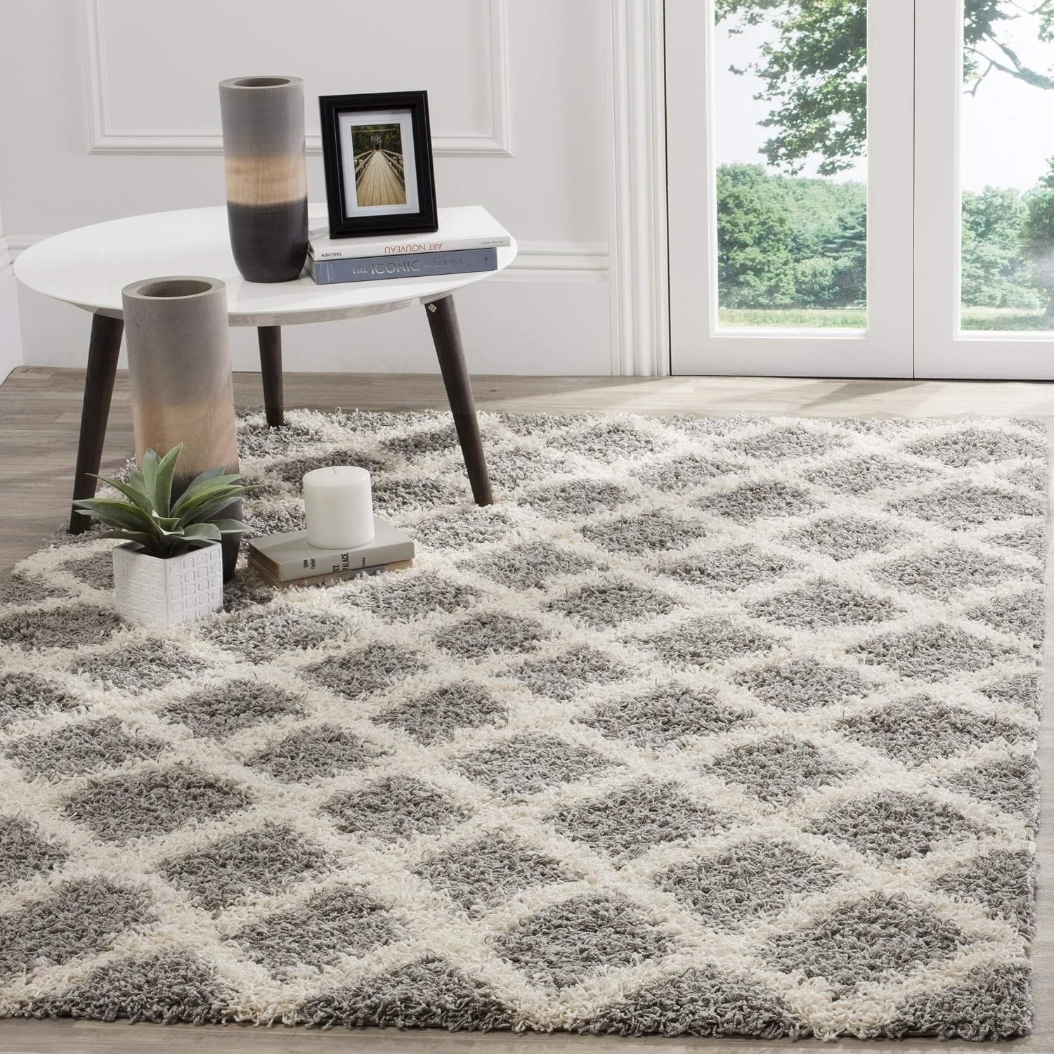 image:imageSAFAVIEH Dallas Shag Collection Area Rug 86 x 12 Dark Grey amp Ivory Trellis Design NonShedding amp Easy Care 15inch Thick Ideal for High Traffic Areas in Living Room Bedroom SGDS258AGreyIvory