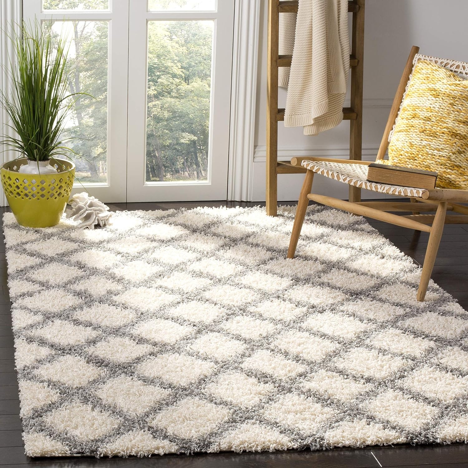 image:imageSAFAVIEH Dallas Shag Collection Area Rug 86 x 12 Dark Grey amp Ivory Trellis Design NonShedding amp Easy Care 15inch Thick Ideal for High Traffic Areas in Living Room Bedroom SGDS258AIvoryGrey