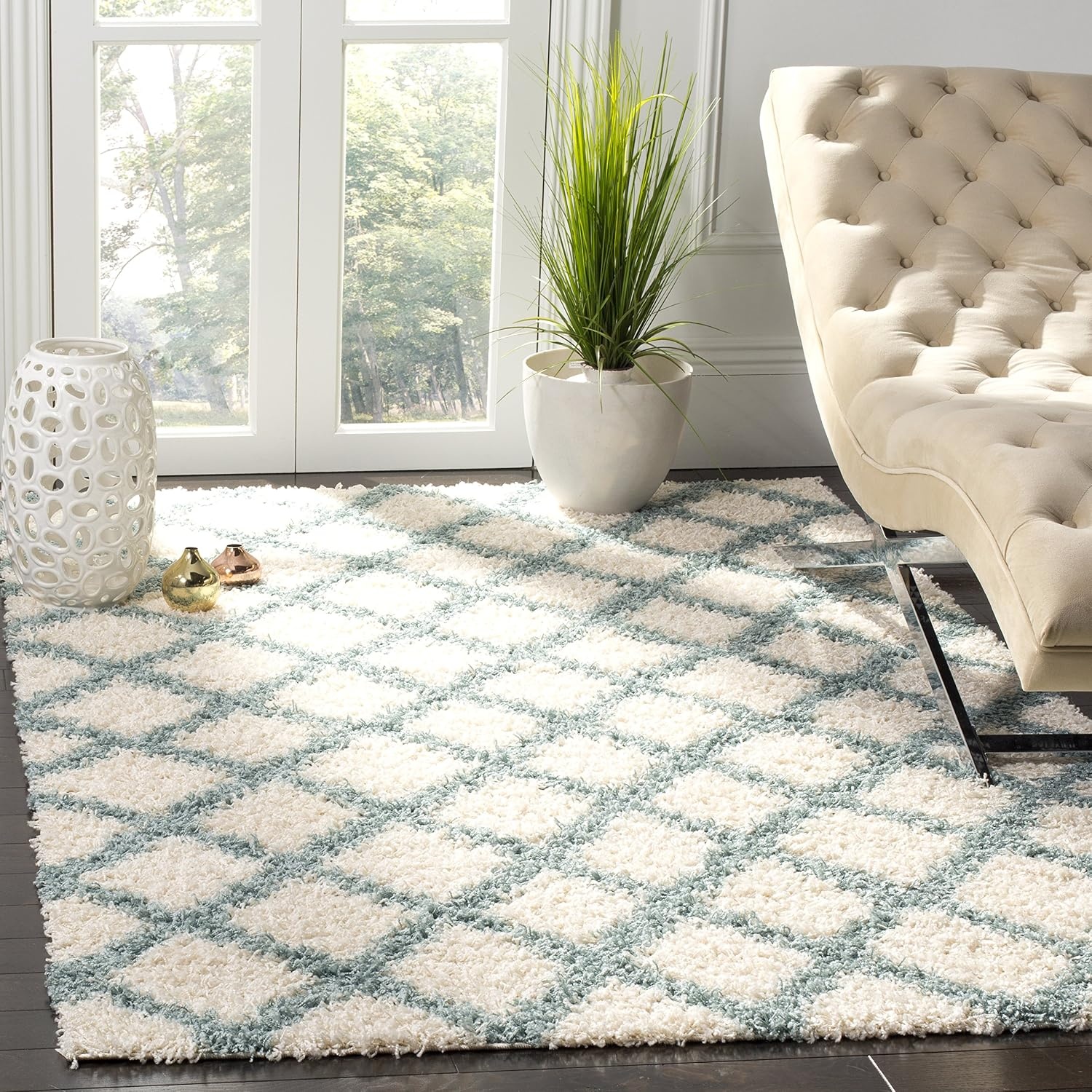 image:imageSAFAVIEH Dallas Shag Collection Area Rug 86 x 12 Dark Grey amp Ivory Trellis Design NonShedding amp Easy Care 15inch Thick Ideal for High Traffic Areas in Living Room Bedroom SGDS258AIvorySeafoam