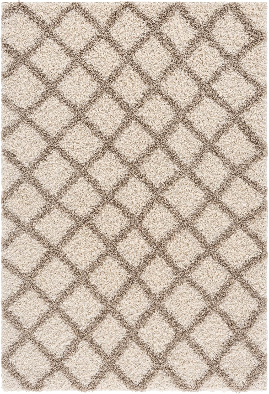 image:imageSAFAVIEH Dallas Shag Collection Area Rug 86 x 12 Dark Grey amp Ivory Trellis Design NonShedding amp Easy Care 15inch Thick Ideal for High Traffic Areas in Living Room Bedroom SGDS258AIvoryBeige