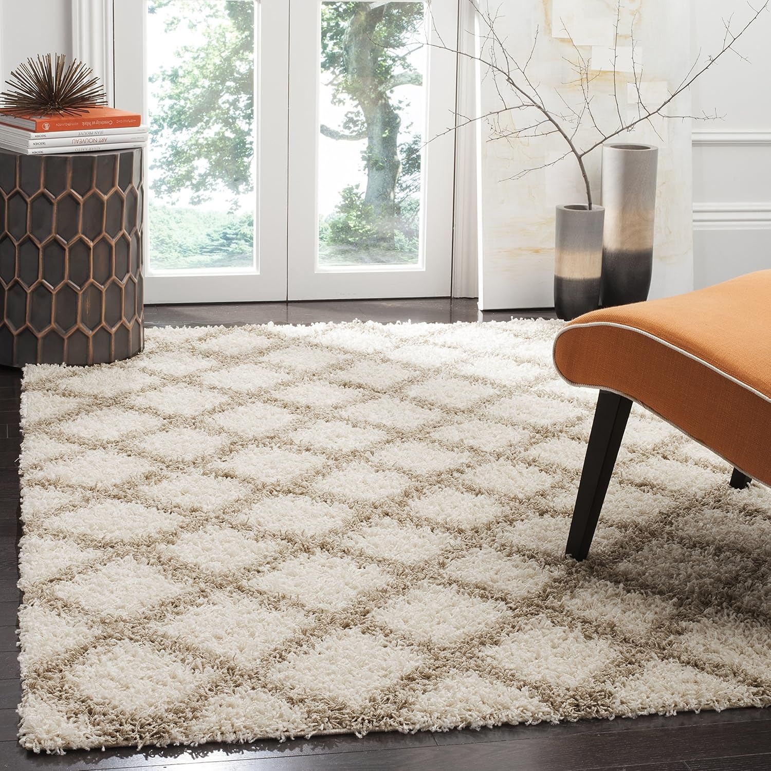 image:imageSAFAVIEH Dallas Shag Collection Area Rug 86 x 12 Dark Grey amp Ivory Trellis Design NonShedding amp Easy Care 15inch Thick Ideal for High Traffic Areas in Living Room Bedroom SGDS258AIvoryBeige