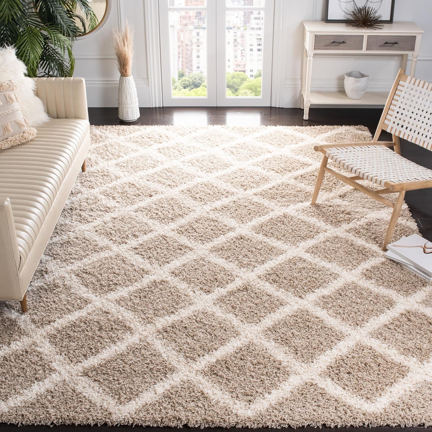 image:imageSAFAVIEH Dallas Shag Collection Area Rug 86 x 12 Dark Grey amp Ivory Trellis Design NonShedding amp Easy Care 15inch Thick Ideal for High Traffic Areas in Living Room Bedroom SGDS258ABeigeIvory