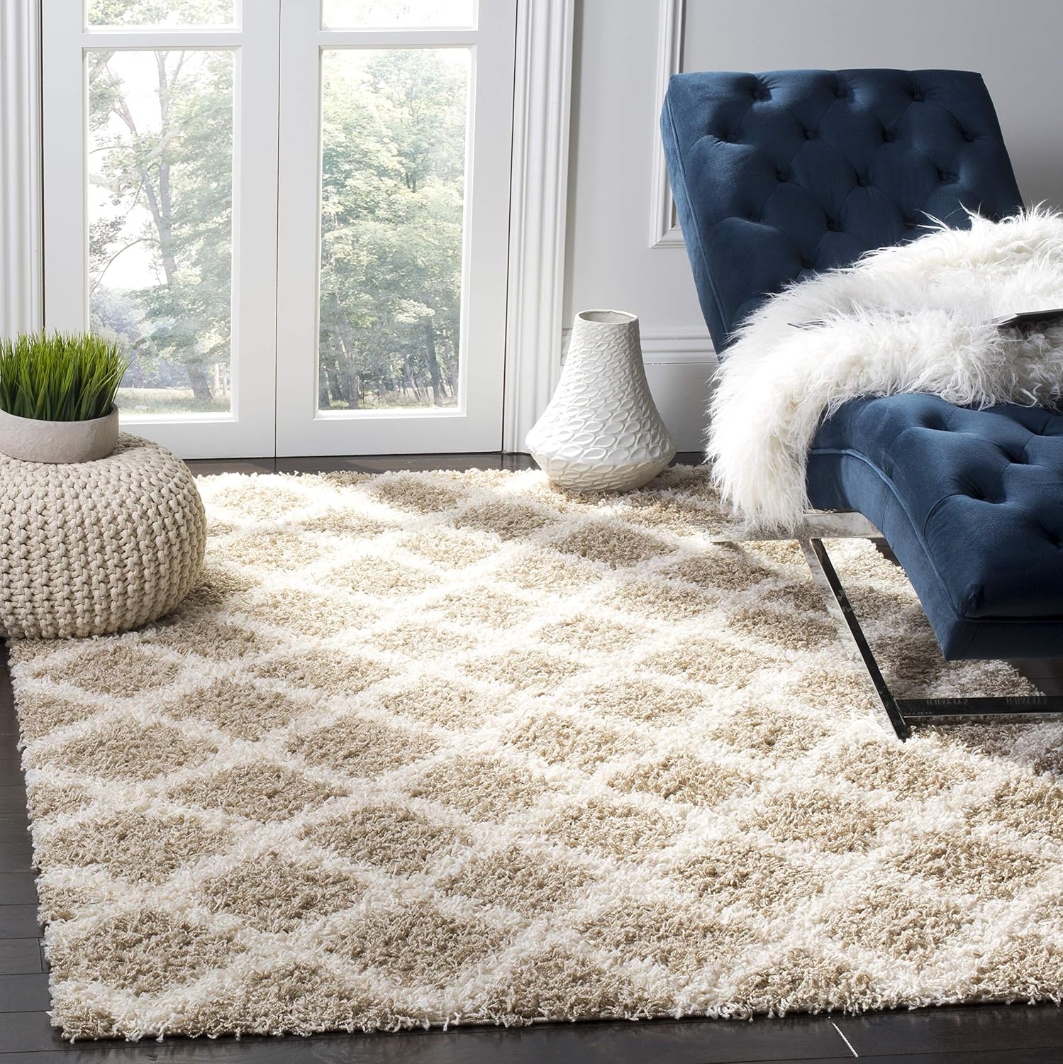 image:imageSAFAVIEH Dallas Shag Collection Area Rug 86 x 12 Dark Grey amp Ivory Trellis Design NonShedding amp Easy Care 15inch Thick Ideal for High Traffic Areas in Living Room Bedroom SGDS258ABeigeIvory