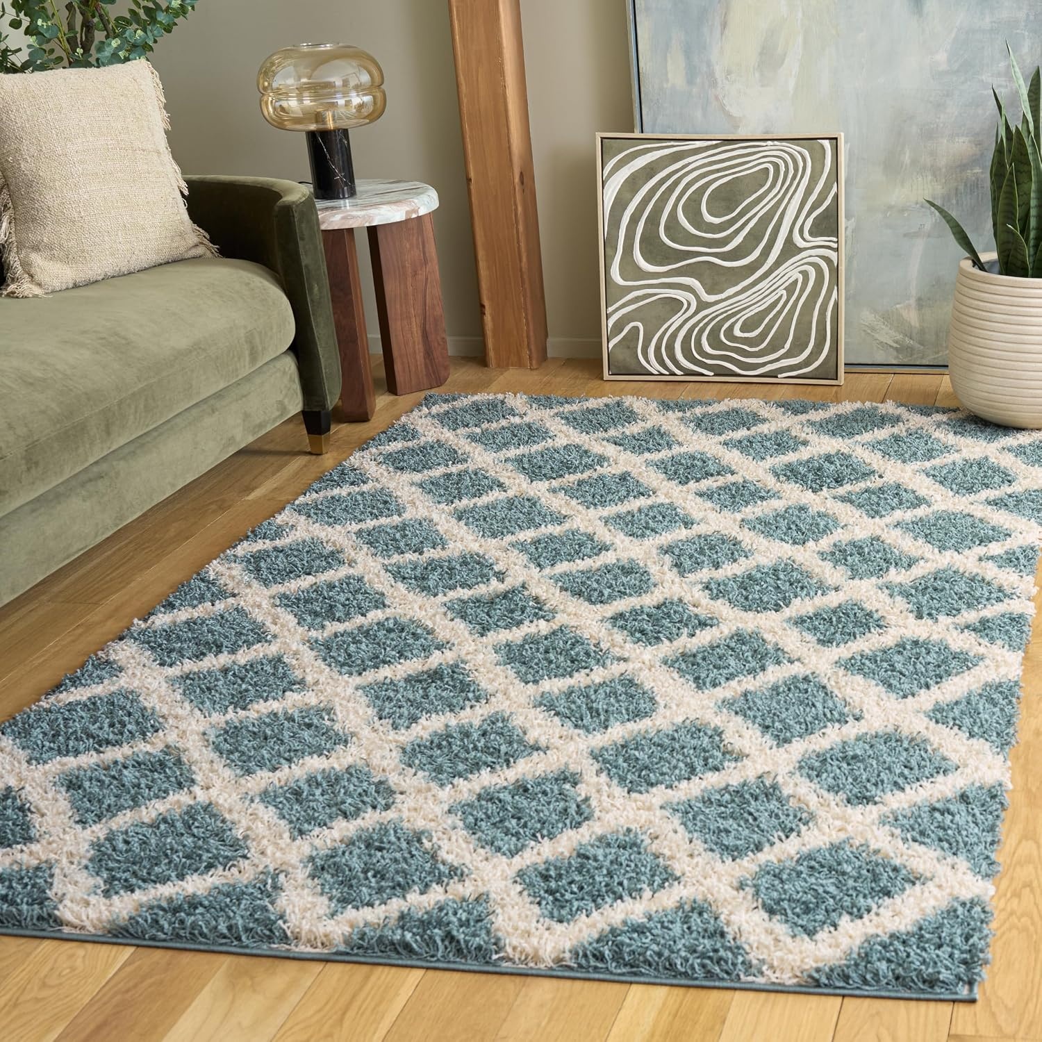 image:imageSAFAVIEH Dallas Shag Collection Area Rug 86 x 12 Dark Grey amp Ivory Trellis Design NonShedding amp Easy Care 15inch Thick Ideal for High Traffic Areas in Living Room Bedroom SGDS258ASeafoamIvory