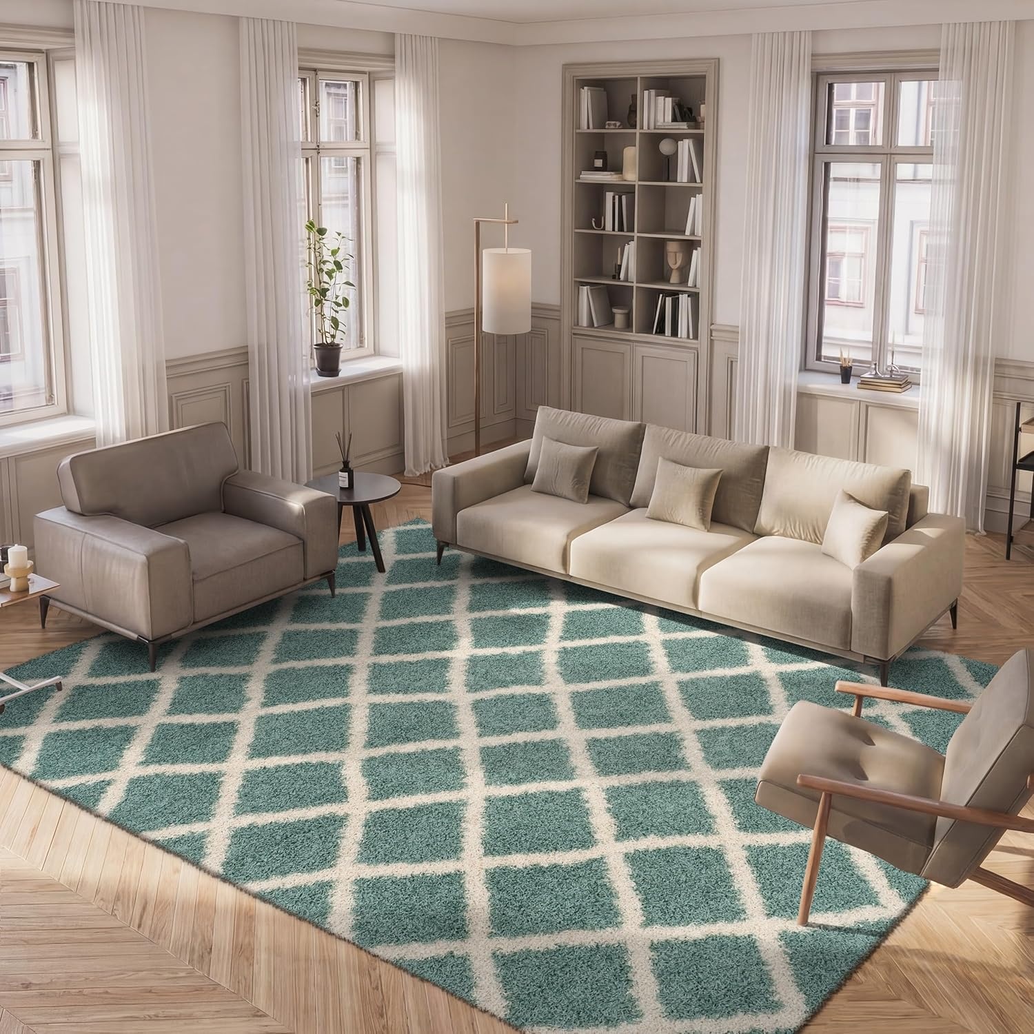 image:imageSAFAVIEH Dallas Shag Collection Area Rug 86 x 12 Dark Grey amp Ivory Trellis Design NonShedding amp Easy Care 15inch Thick Ideal for High Traffic Areas in Living Room Bedroom SGDS258ASeafoamIvory