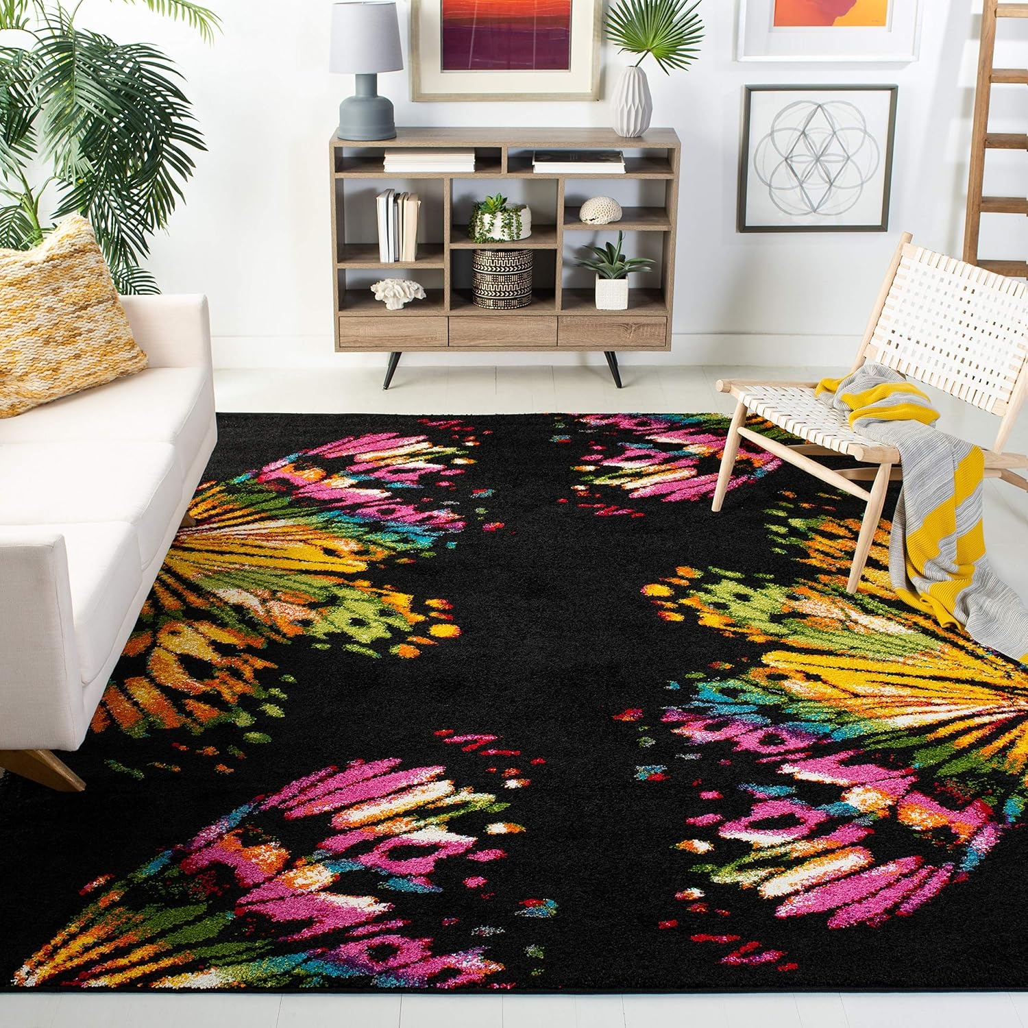 image:imageSAFAVIEH Fiesta Shag Collection Area Rug 9 x 12 Black amp Yellow Modern Design NonShedding amp Easy Care 05inch Thick Ideal for High Traffic Areas in Living Room Bedroom FSG368DBlackYellow
