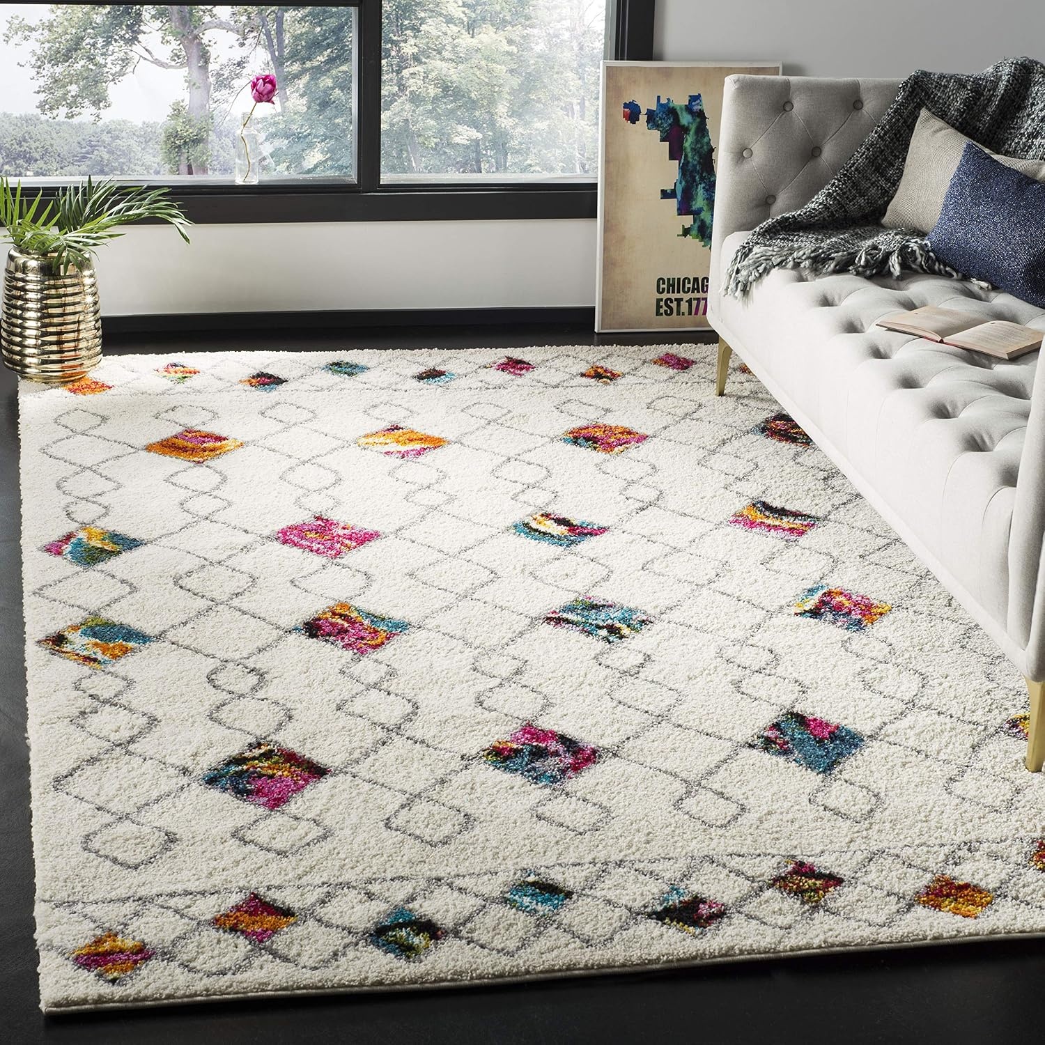 image:imageSAFAVIEH Fiesta Shag Collection Area Rug 9 x 12 Cream amp Multi Modern Design NonShedding amp Easy Care 05inch Thick Ideal for High Traffic Areas in Living Room Bedroom FSG361ACreamMulti