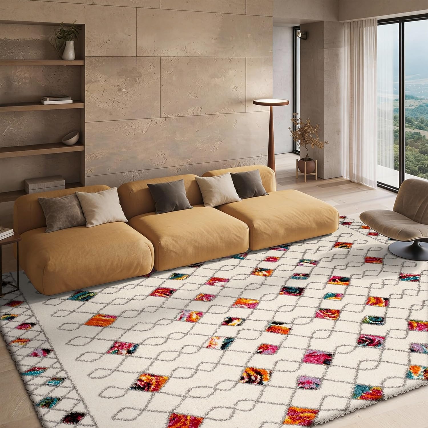 image:imageSAFAVIEH Fiesta Shag Collection Area Rug 9 x 12 Cream amp Multi Modern Design NonShedding amp Easy Care 05inch Thick Ideal for High Traffic Areas in Living Room Bedroom FSG361ACreamMulti