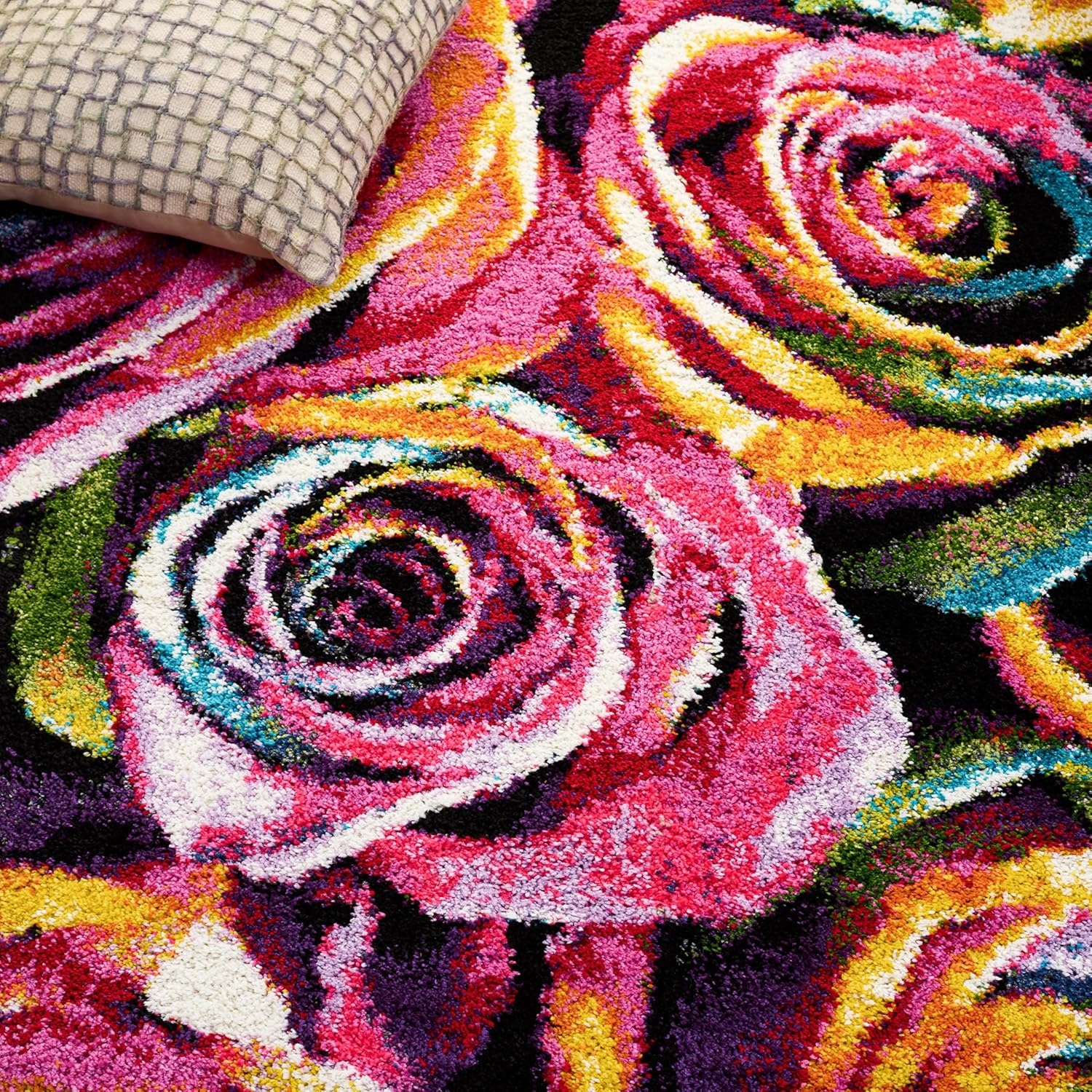 image:imageSAFAVIEH Fiesta Shag Collection Area Rug 9 x 12 Fuchsia amp Multi Rainbow Rose Design NonShedding amp Easy Care 05inch Thick Ideal for High Traffic Areas in Living Room Bedroom FSG366B