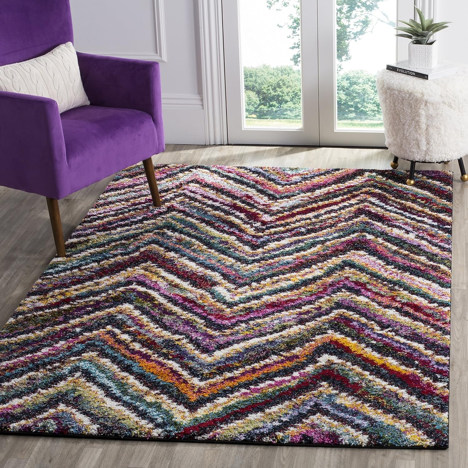 image:imageSAFAVIEH Fiesta Shag Collection Area Rug 9 x 12 Multi Modern Abstract Chevron Design NonShedding amp Easy Care 05inch Thick Ideal for High Traffic Areas in Living Room Bedroom FSG363MMulti Color