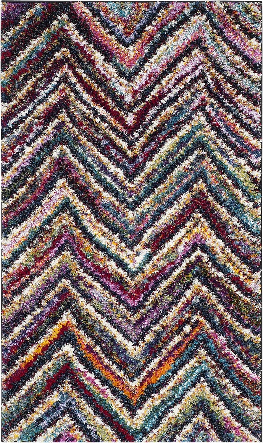 image:imageSAFAVIEH Fiesta Shag Collection Area Rug 9 x 12 Multi Modern Abstract Chevron Design NonShedding amp Easy Care 05inch Thick Ideal for High Traffic Areas in Living Room Bedroom FSG363MMulti Color