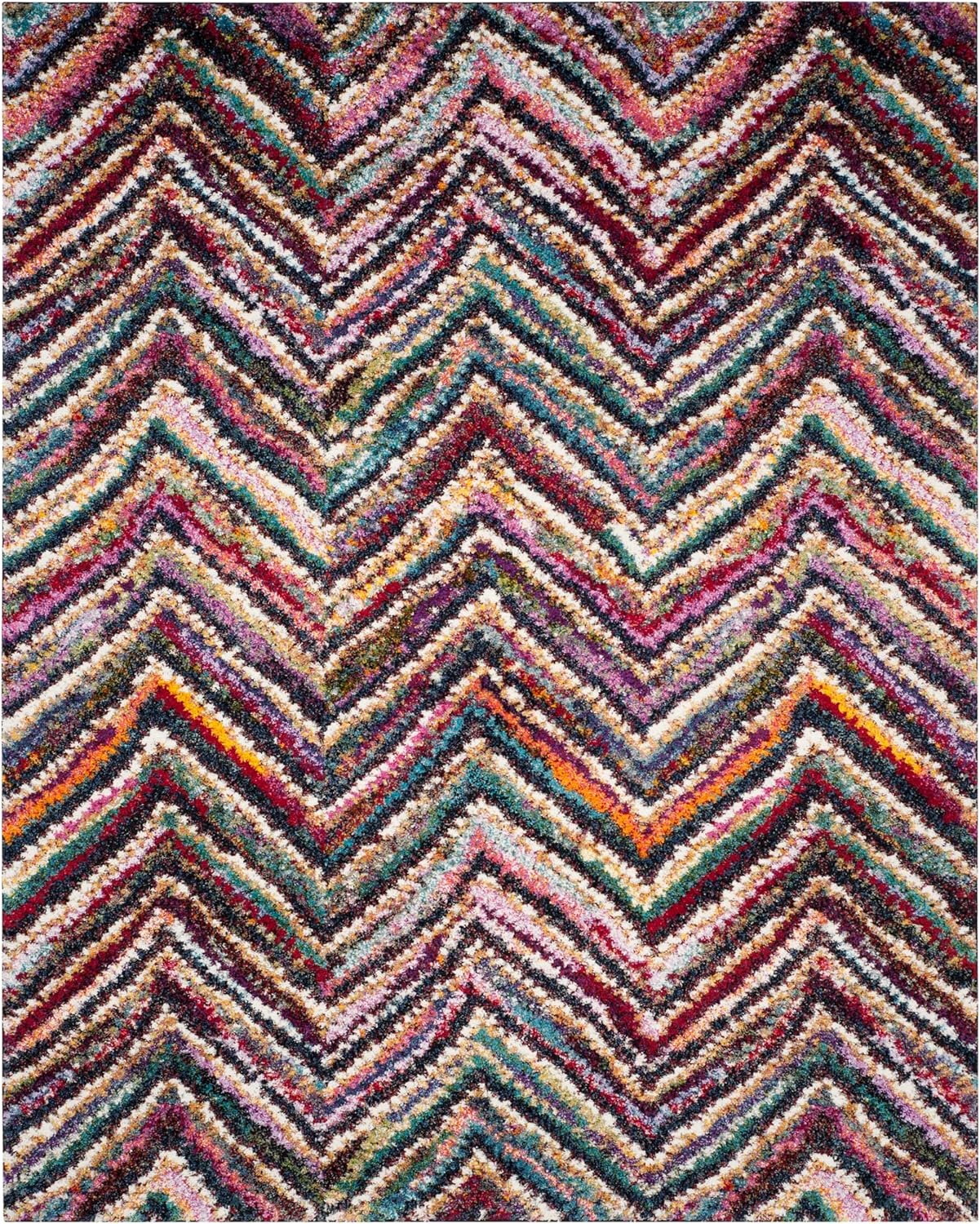 image:imageSAFAVIEH Fiesta Shag Collection Area Rug 9 x 12 Multi Modern Abstract Chevron Design NonShedding amp Easy Care 05inch Thick Ideal for High Traffic Areas in Living Room Bedroom FSG363MMulti Color