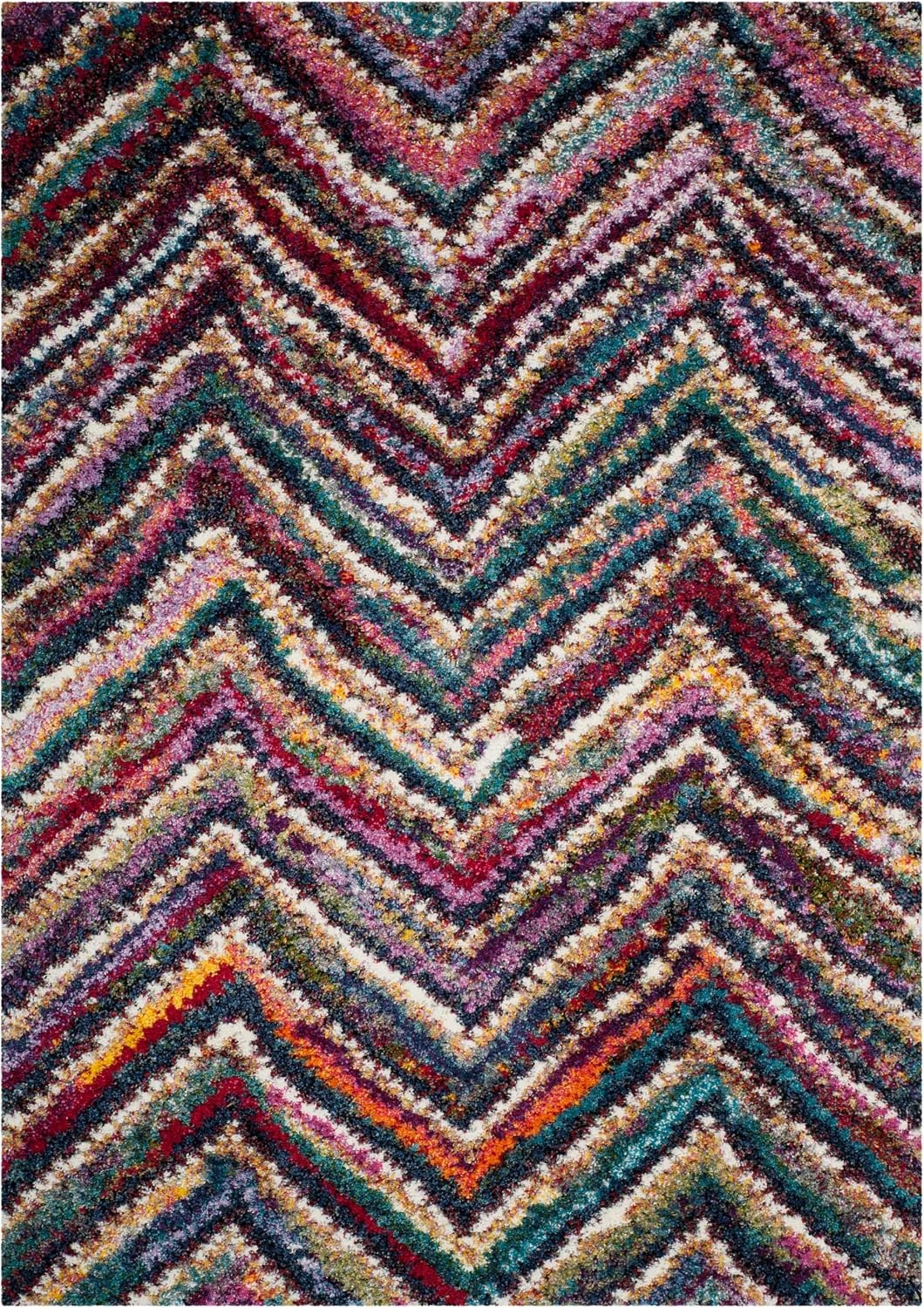 image:imageSAFAVIEH Fiesta Shag Collection Area Rug 9 x 12 Multi Modern Abstract Chevron Design NonShedding amp Easy Care 05inch Thick Ideal for High Traffic Areas in Living Room Bedroom FSG363MMulti Color