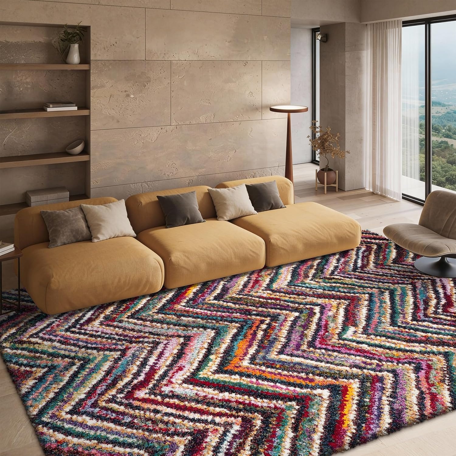 image:imageSAFAVIEH Fiesta Shag Collection Area Rug 9 x 12 Multi Modern Abstract Chevron Design NonShedding amp Easy Care 05inch Thick Ideal for High Traffic Areas in Living Room Bedroom FSG363MMulti Color