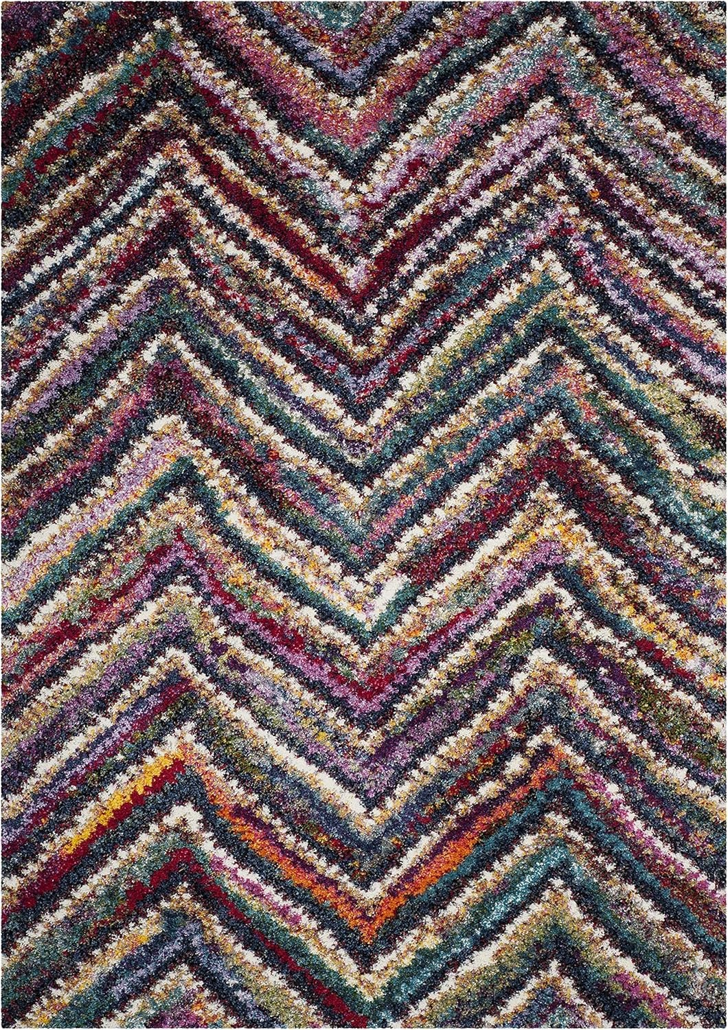 image:imageSAFAVIEH Fiesta Shag Collection Area Rug 9 x 12 Multi Modern Abstract Chevron Design NonShedding amp Easy Care 05inch Thick Ideal for High Traffic Areas in Living Room Bedroom FSG363MMulti Color