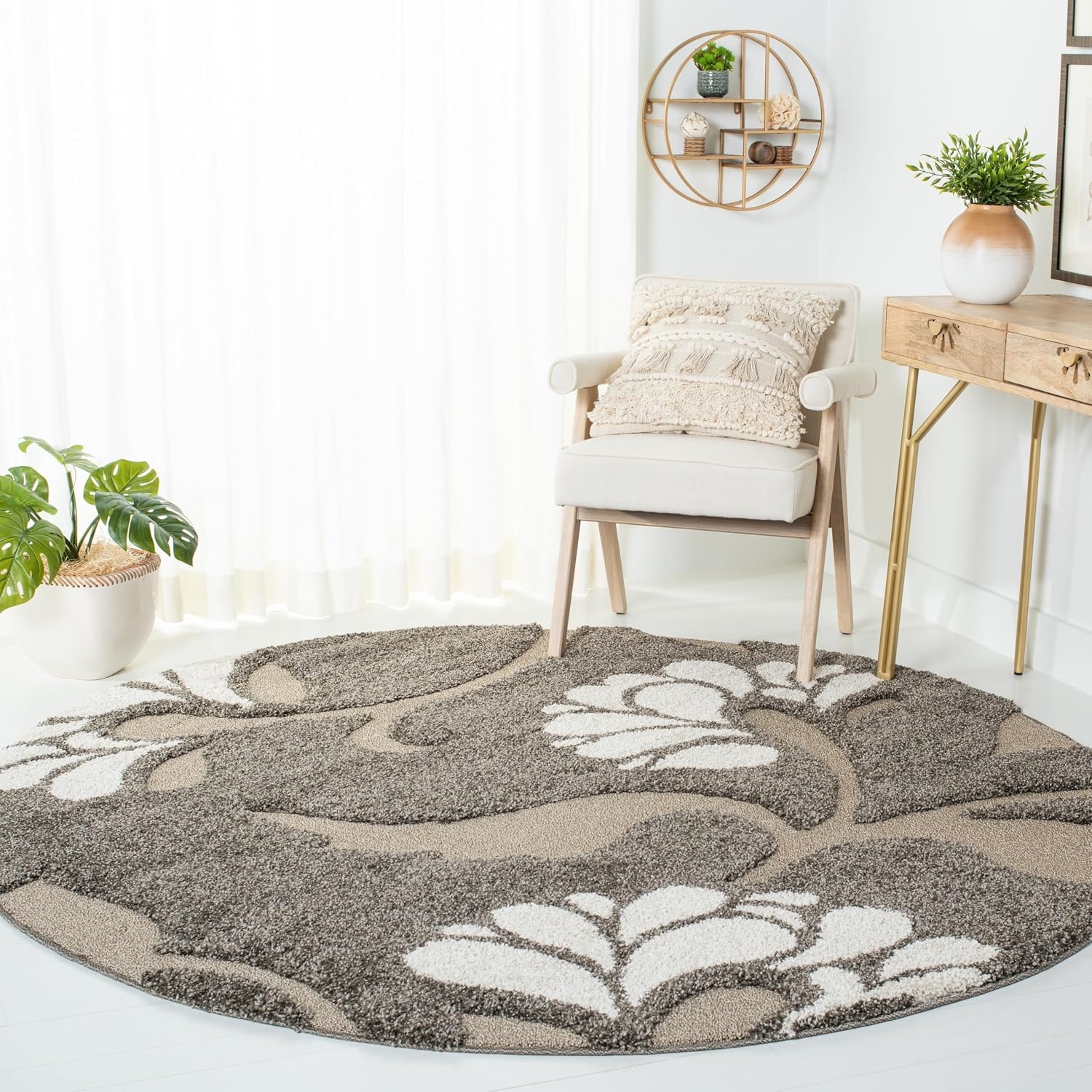 image:imageSAFAVIEH Florida Shag Collection Area Rug 8 x 10 Grey amp Beige Floral Design NonShedding amp Easy Care 12inch Thick Ideal for High Traffic Areas in Living Room Bedroom SG4598013SmokeBeige
