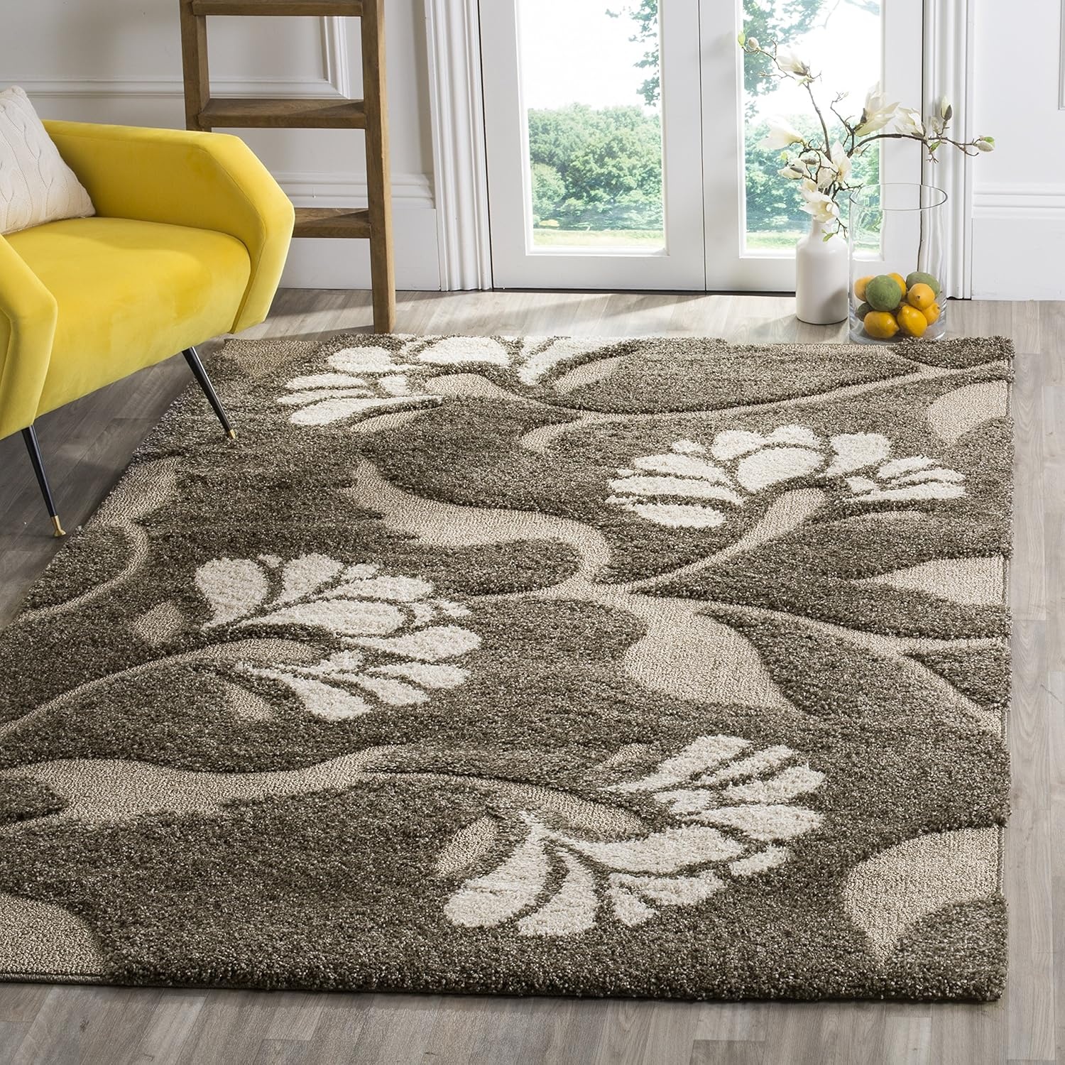image:imageSAFAVIEH Florida Shag Collection Area Rug 8 x 10 Grey amp Beige Floral Design NonShedding amp Easy Care 12inch Thick Ideal for High Traffic Areas in Living Room Bedroom SG4598013SmokeBeige
