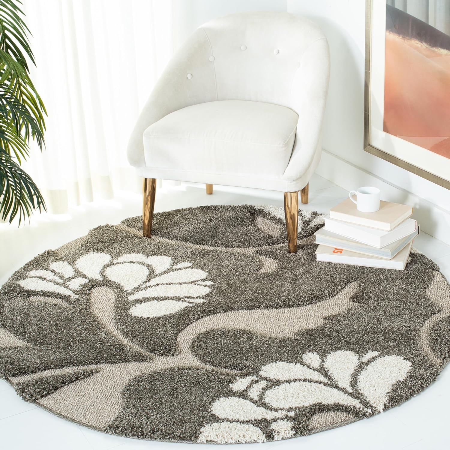 image:imageSAFAVIEH Florida Shag Collection Area Rug 8 x 10 Grey amp Beige Floral Design NonShedding amp Easy Care 12inch Thick Ideal for High Traffic Areas in Living Room Bedroom SG4598013SmokeBeige