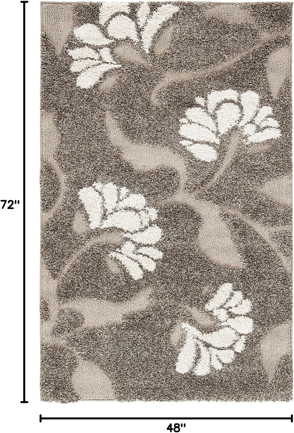 image:imageSAFAVIEH Florida Shag Collection Area Rug 8 x 10 Grey amp Beige Floral Design NonShedding amp Easy Care 12inch Thick Ideal for High Traffic Areas in Living Room Bedroom SG4598013SmokeBeige