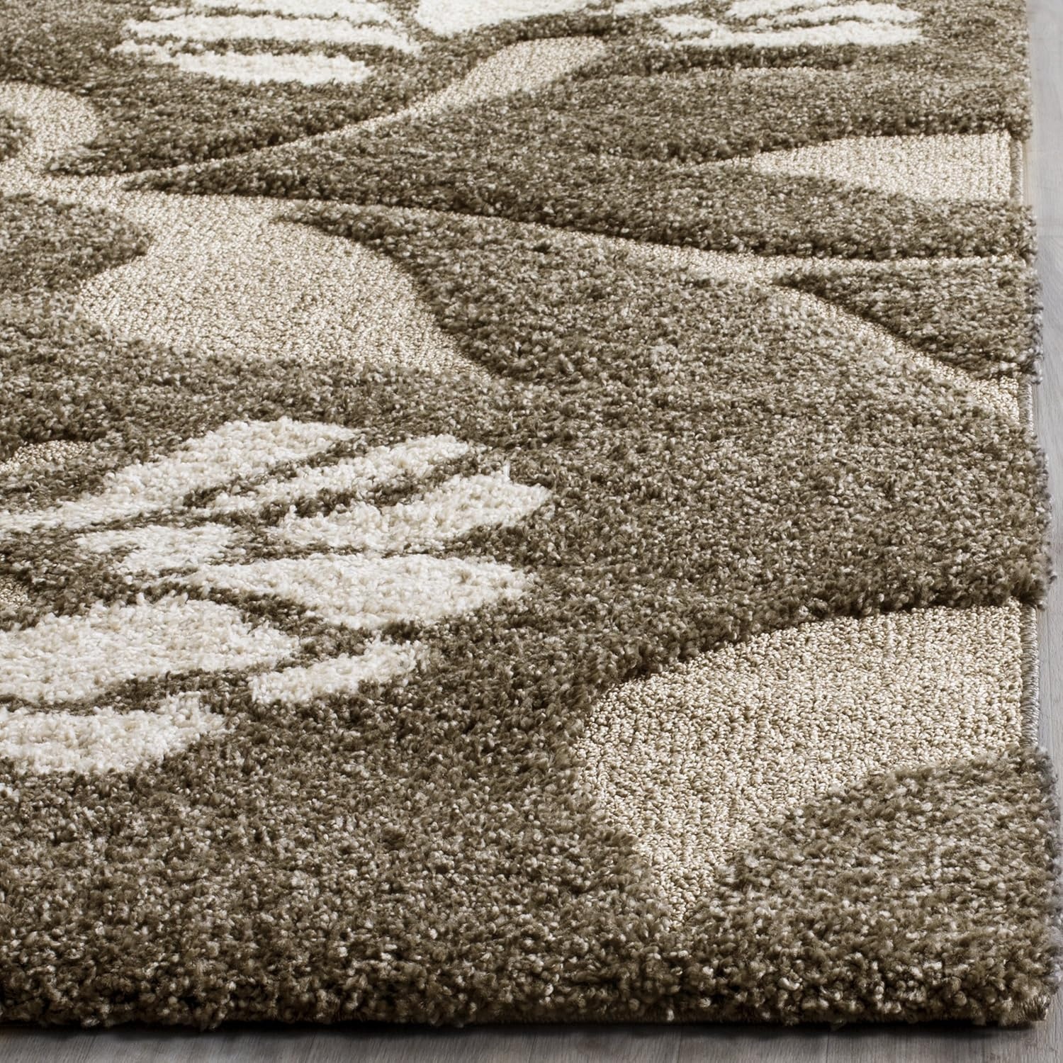 image:imageSAFAVIEH Florida Shag Collection Area Rug 8 x 10 Grey amp Beige Floral Design NonShedding amp Easy Care 12inch Thick Ideal for High Traffic Areas in Living Room Bedroom SG4598013SmokeBeige