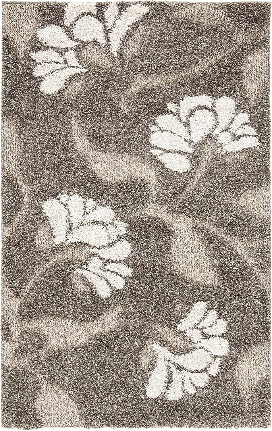 image:imageSAFAVIEH Florida Shag Collection Area Rug 8 x 10 Grey amp Beige Floral Design NonShedding amp Easy Care 12inch Thick Ideal for High Traffic Areas in Living Room Bedroom SG4598013SmokeBeige