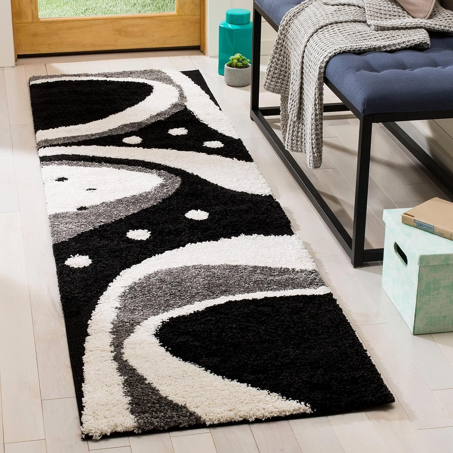image:imageSAFAVIEH Florida Shag Collection Area Rug 86 x 12 Dark Blue amp Ivory Abstract Design NonShedding amp Easy Care 12inch Thick Ideal for High Traffic Areas in Living Room Bedroom SG4736511GreyIvory