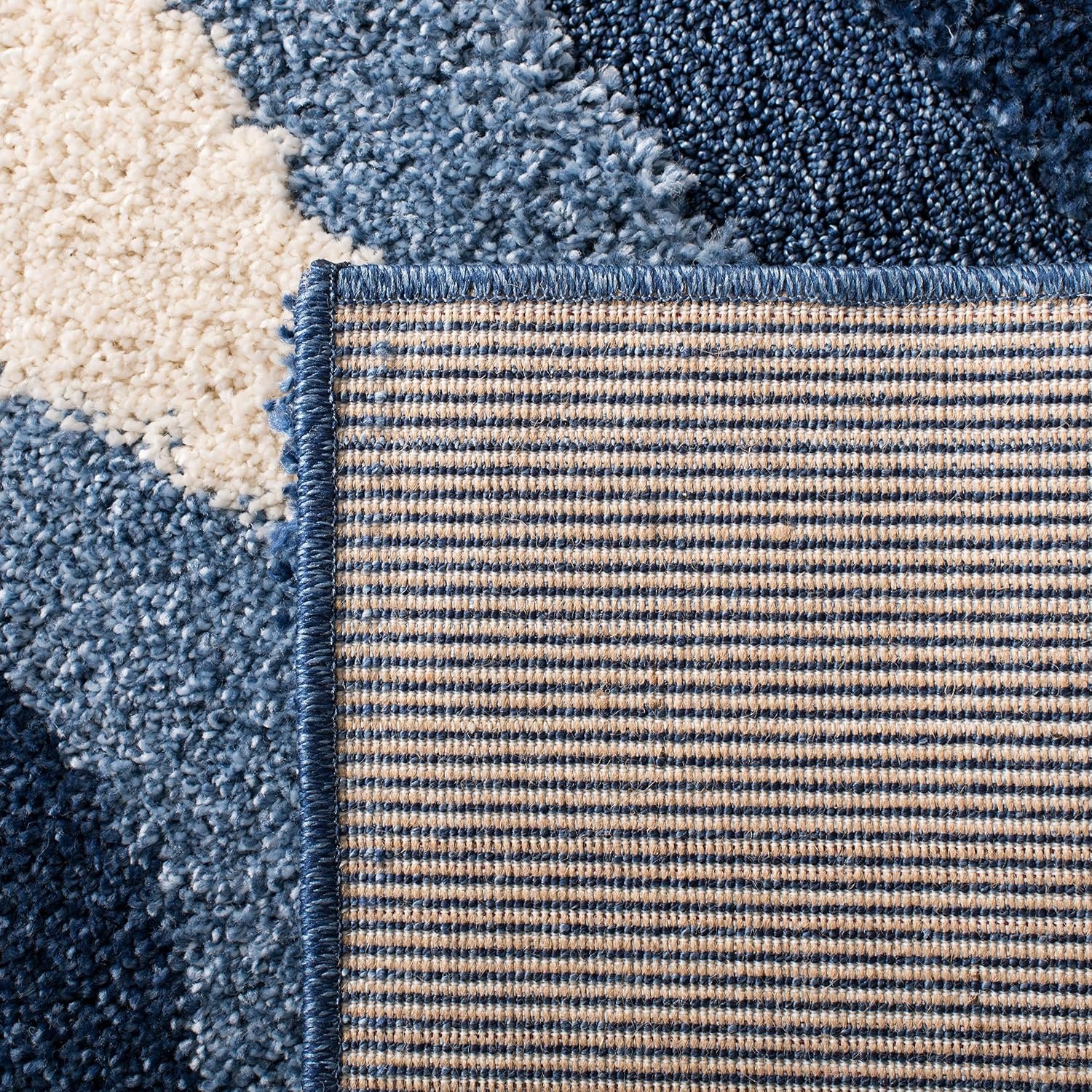 image:imageSAFAVIEH Florida Shag Collection Area Rug 86 x 12 Dark Blue amp Ivory Abstract Design NonShedding amp Easy Care 12inch Thick Ideal for High Traffic Areas in Living Room Bedroom SG4736511Dark BlueIvory