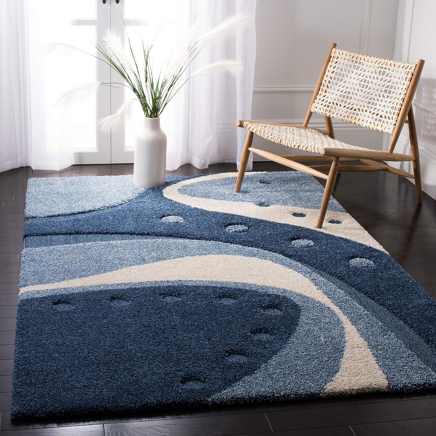 image:imageSAFAVIEH Florida Shag Collection Area Rug 86 x 12 Dark Blue amp Ivory Abstract Design NonShedding amp Easy Care 12inch Thick Ideal for High Traffic Areas in Living Room Bedroom SG4736511Dark BlueIvory
