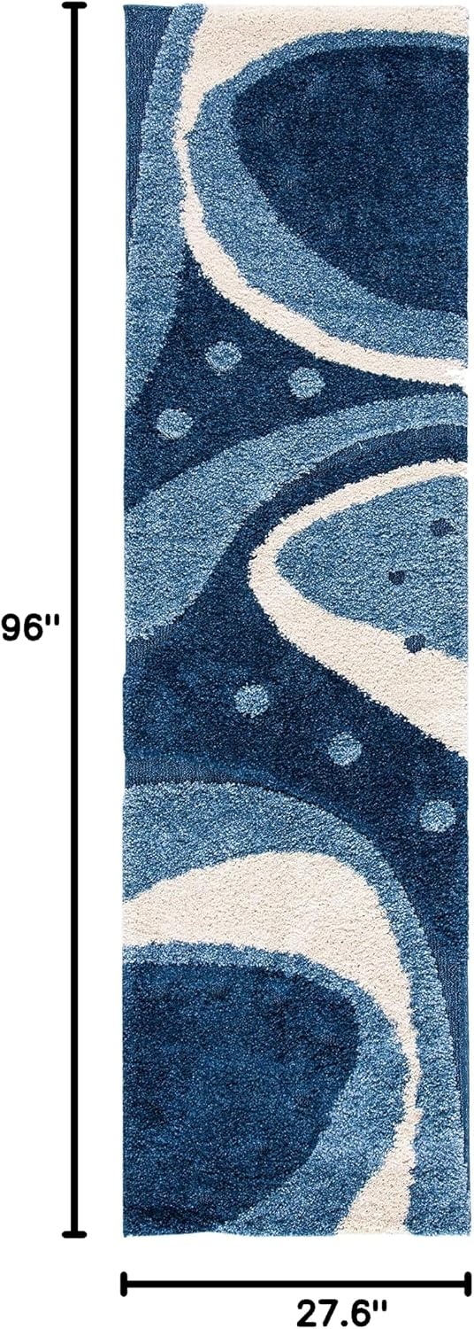image:imageSAFAVIEH Florida Shag Collection Area Rug 86 x 12 Dark Blue amp Ivory Abstract Design NonShedding amp Easy Care 12inch Thick Ideal for High Traffic Areas in Living Room Bedroom SG4736511Dark BlueIvory