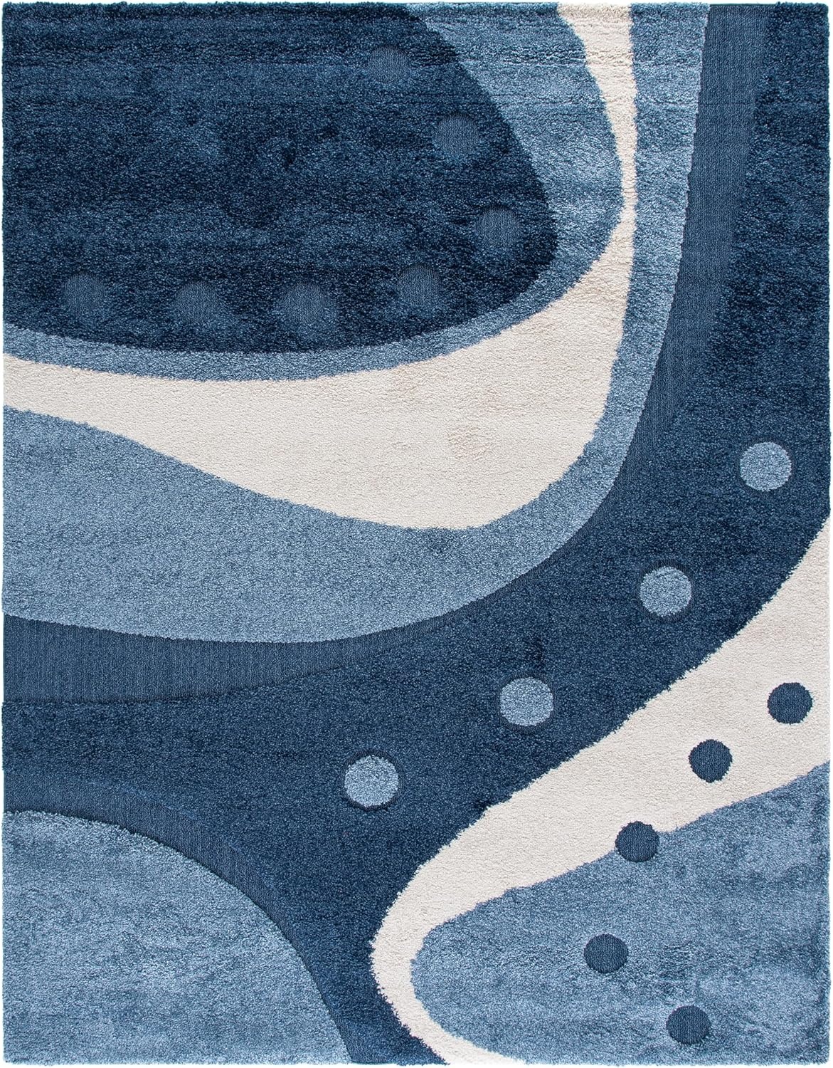 image:imageSAFAVIEH Florida Shag Collection Area Rug 86 x 12 Dark Blue amp Ivory Abstract Design NonShedding amp Easy Care 12inch Thick Ideal for High Traffic Areas in Living Room Bedroom SG4736511Dark BlueIvory