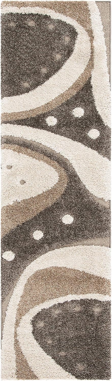 image:imageSAFAVIEH Florida Shag Collection Area Rug 86 x 12 Dark Blue amp Ivory Abstract Design NonShedding amp Easy Care 12inch Thick Ideal for High Traffic Areas in Living Room Bedroom SG4736511BrownIvory