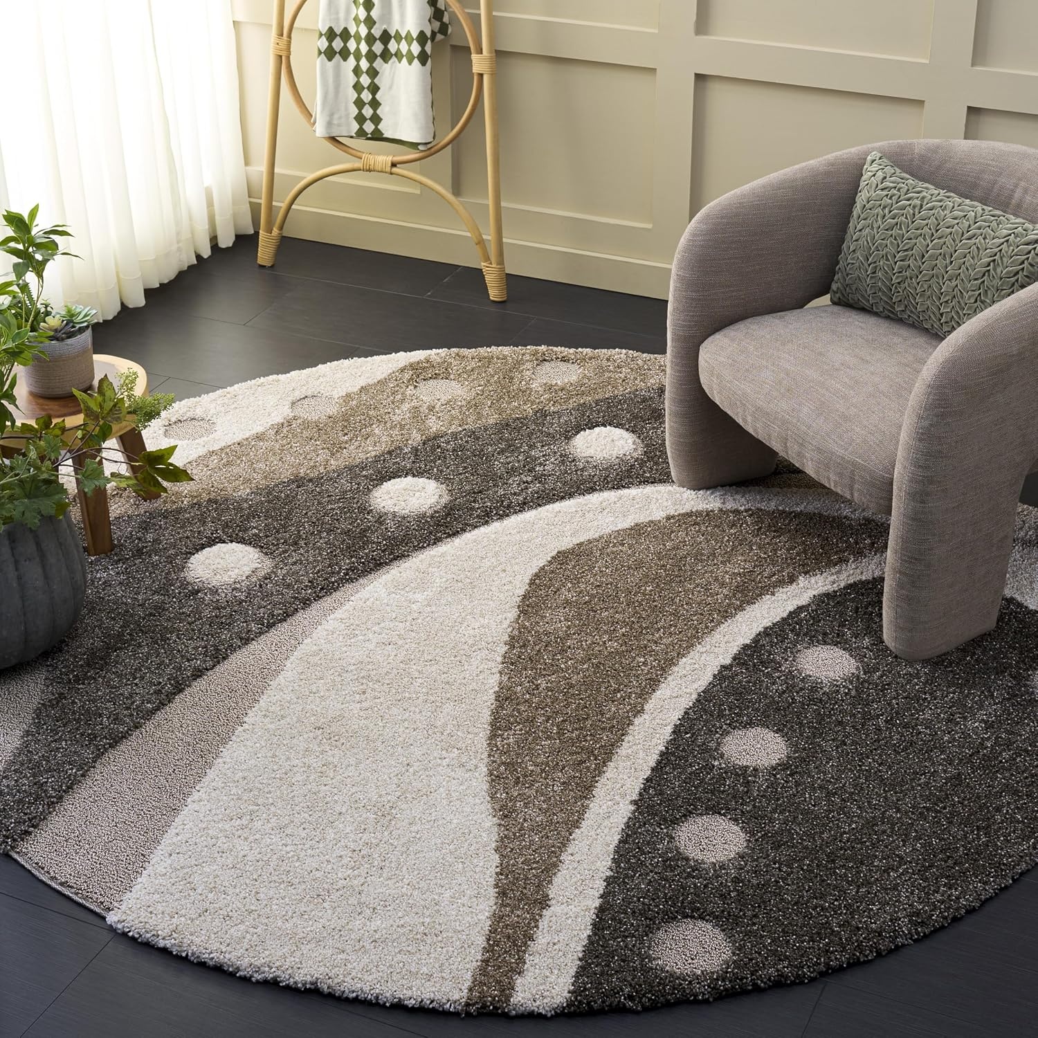 image:imageSAFAVIEH Florida Shag Collection Area Rug 86 x 12 Dark Blue amp Ivory Abstract Design NonShedding amp Easy Care 12inch Thick Ideal for High Traffic Areas in Living Room Bedroom SG4736511BrownIvory