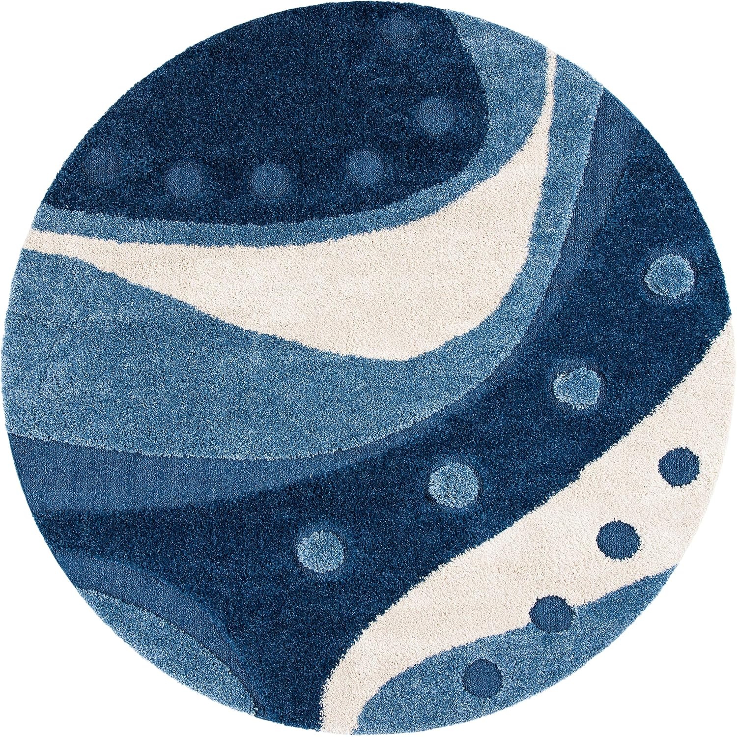 image:imageSAFAVIEH Florida Shag Collection Area Rug 86 x 12 Dark Blue amp Ivory Abstract Design NonShedding amp Easy Care 12inch Thick Ideal for High Traffic Areas in Living Room Bedroom SG4736511Dark BlueIvory