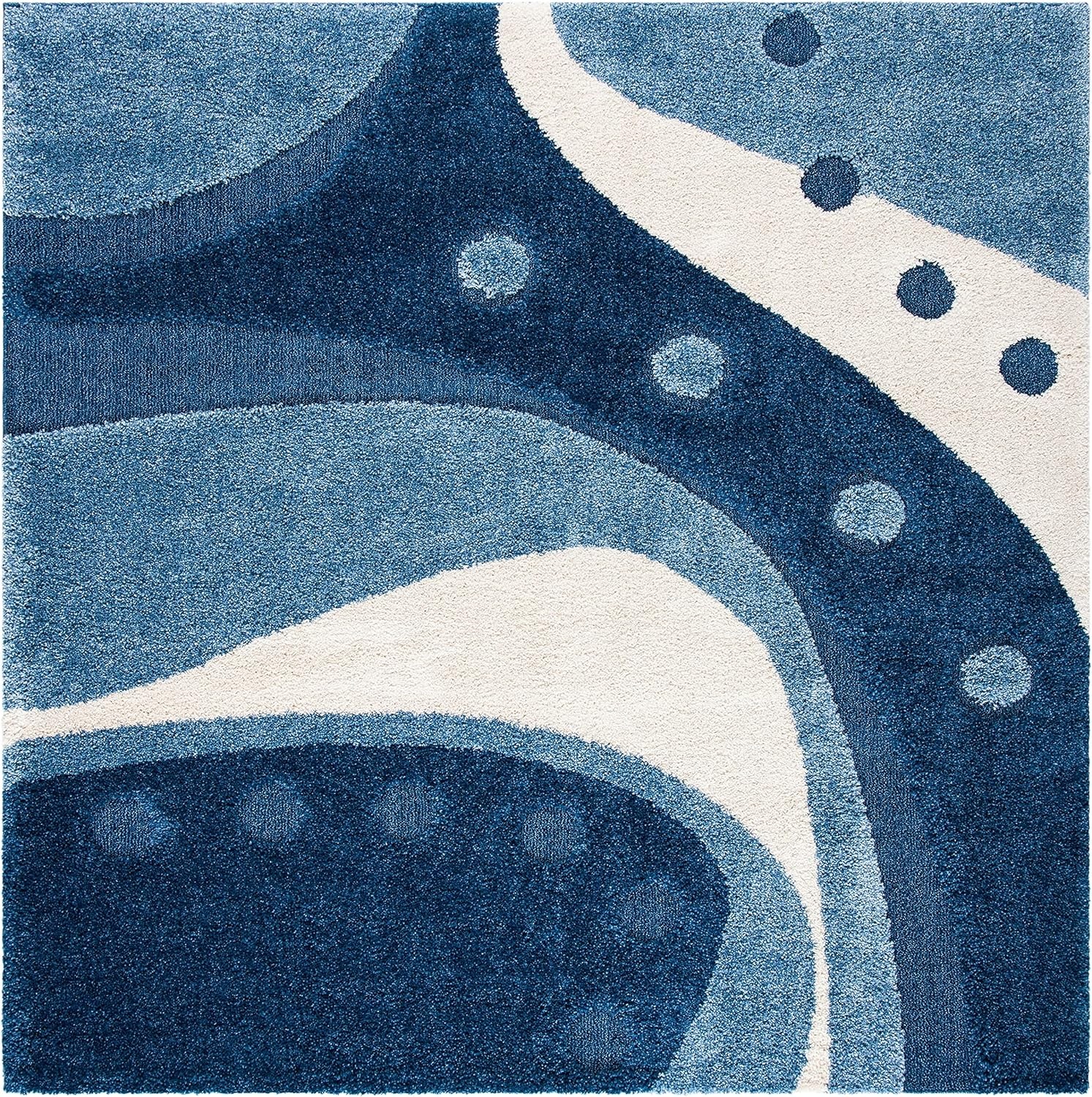 image:imageSAFAVIEH Florida Shag Collection Area Rug 86 x 12 Dark Blue amp Ivory Abstract Design NonShedding amp Easy Care 12inch Thick Ideal for High Traffic Areas in Living Room Bedroom SG4736511Dark BlueIvory