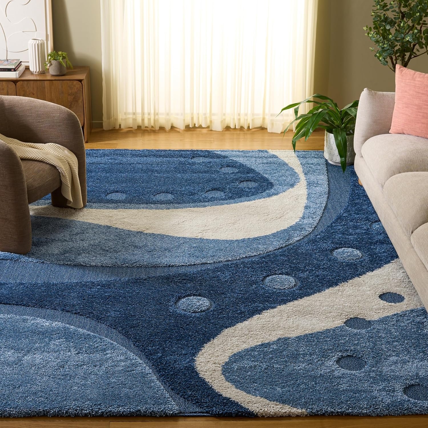 image:imageSAFAVIEH Florida Shag Collection Area Rug 86 x 12 Dark Blue amp Ivory Abstract Design NonShedding amp Easy Care 12inch Thick Ideal for High Traffic Areas in Living Room Bedroom SG4736511Dark BlueIvory