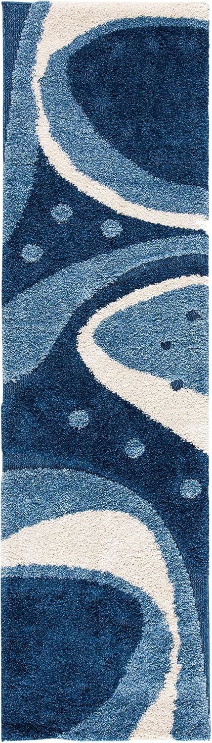 image:imageSAFAVIEH Florida Shag Collection Area Rug 86 x 12 Dark Blue amp Ivory Abstract Design NonShedding amp Easy Care 12inch Thick Ideal for High Traffic Areas in Living Room Bedroom SG4736511Dark BlueIvory