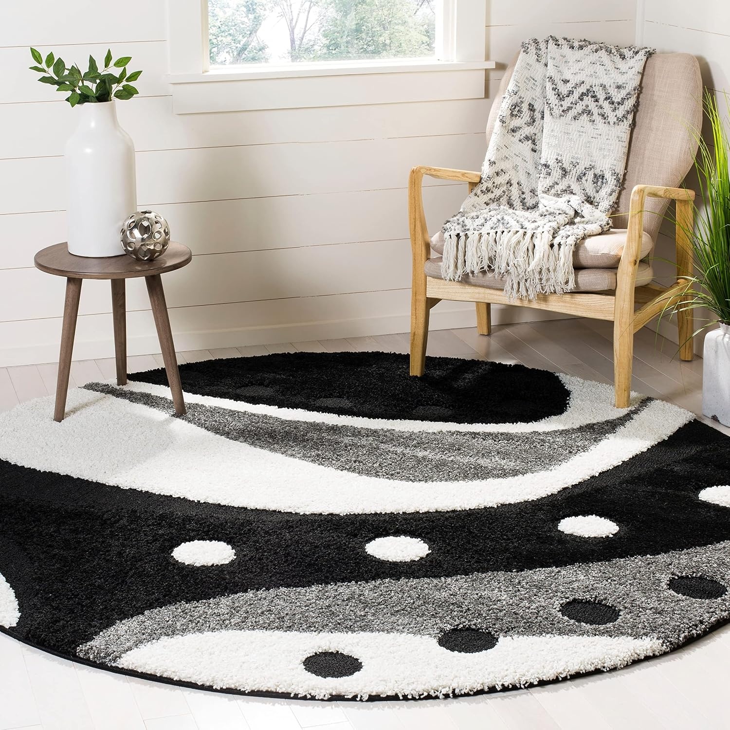 image:imageSAFAVIEH Florida Shag Collection Area Rug 86 x 12 Dark Blue amp Ivory Abstract Design NonShedding amp Easy Care 12inch Thick Ideal for High Traffic Areas in Living Room Bedroom SG4736511Dark BlueIvory