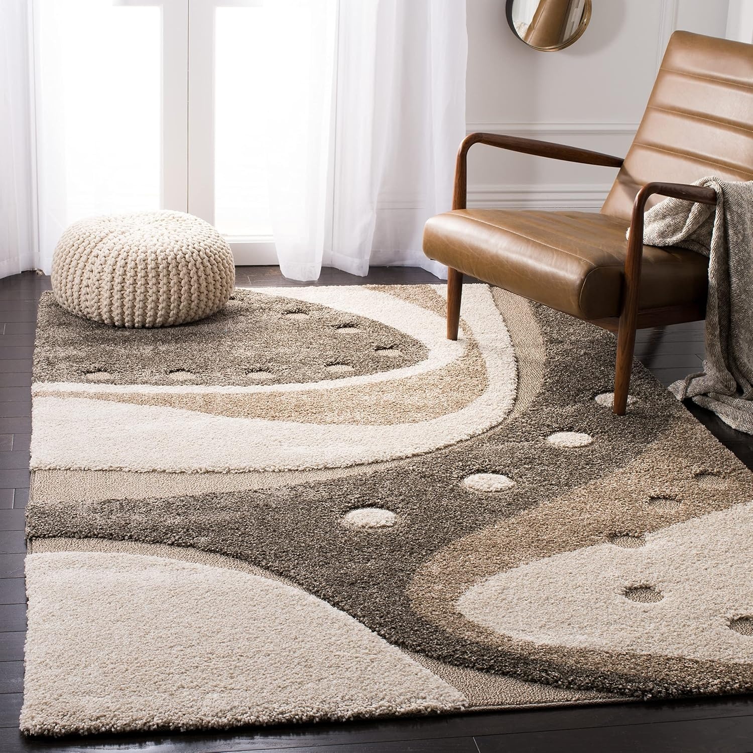 image:imageSAFAVIEH Florida Shag Collection Area Rug 86 x 12 Dark Blue amp Ivory Abstract Design NonShedding amp Easy Care 12inch Thick Ideal for High Traffic Areas in Living Room Bedroom SG4736511GreyIvory