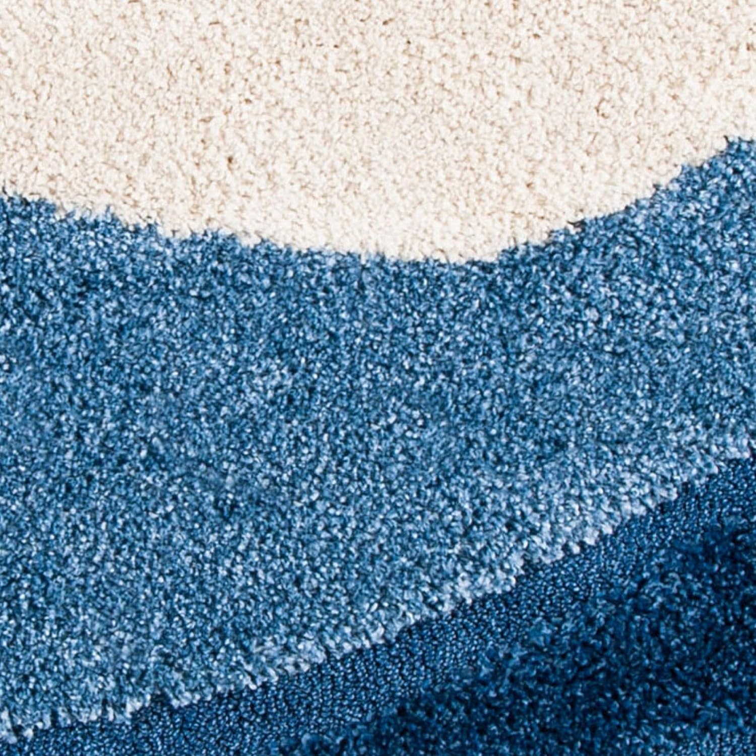 image:imageSAFAVIEH Florida Shag Collection Area Rug 86 x 12 Dark Blue amp Ivory Abstract Design NonShedding amp Easy Care 12inch Thick Ideal for High Traffic Areas in Living Room Bedroom SG4736511Dark BlueIvory