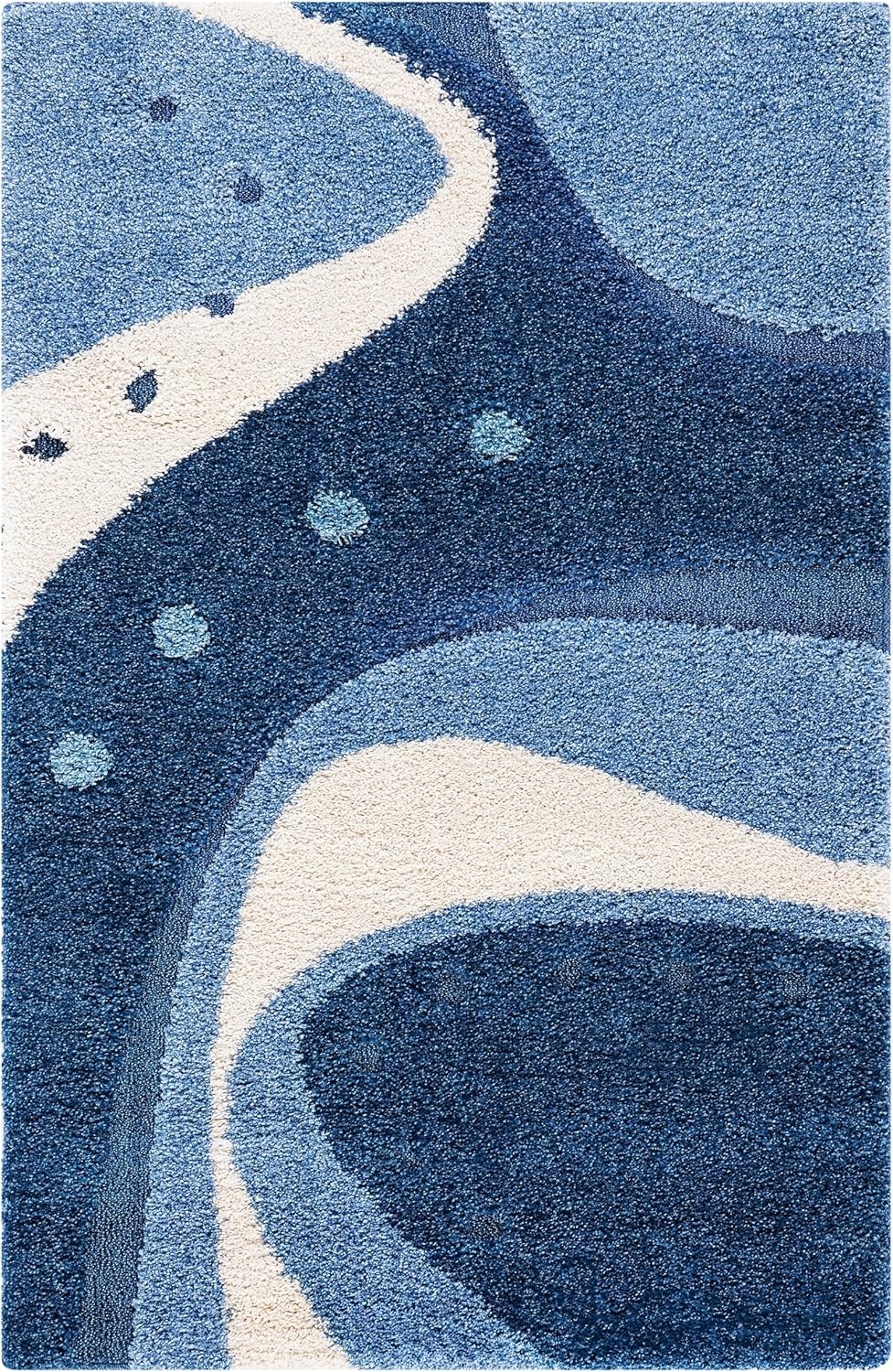 image:imageSAFAVIEH Florida Shag Collection Area Rug 86 x 12 Dark Blue amp Ivory Abstract Design NonShedding amp Easy Care 12inch Thick Ideal for High Traffic Areas in Living Room Bedroom SG4736511Dark BlueIvory