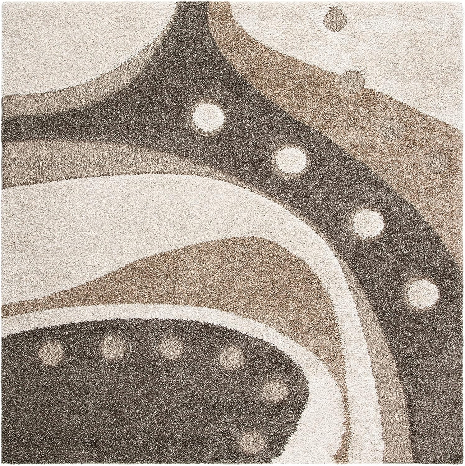 image:imageSAFAVIEH Florida Shag Collection Area Rug 86 x 12 Dark Blue amp Ivory Abstract Design NonShedding amp Easy Care 12inch Thick Ideal for High Traffic Areas in Living Room Bedroom SG4736511BrownIvory