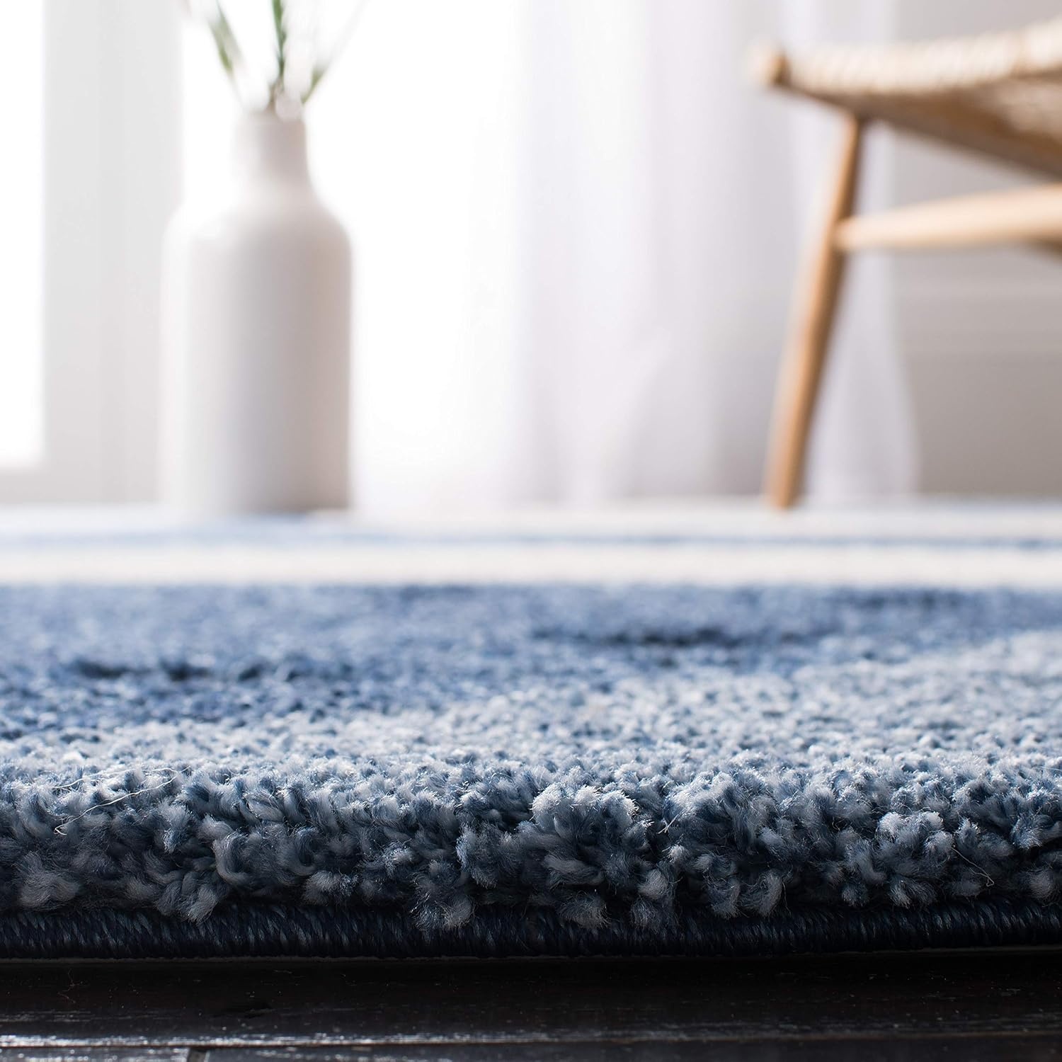 image:imageSAFAVIEH Florida Shag Collection Area Rug 86 x 12 Dark Blue amp Ivory Abstract Design NonShedding amp Easy Care 12inch Thick Ideal for High Traffic Areas in Living Room Bedroom SG4736511Dark BlueIvory