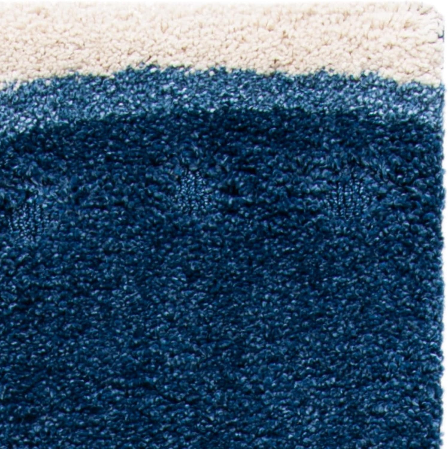 image:imageSAFAVIEH Florida Shag Collection Area Rug 86 x 12 Dark Blue amp Ivory Abstract Design NonShedding amp Easy Care 12inch Thick Ideal for High Traffic Areas in Living Room Bedroom SG4736511Dark BlueIvory