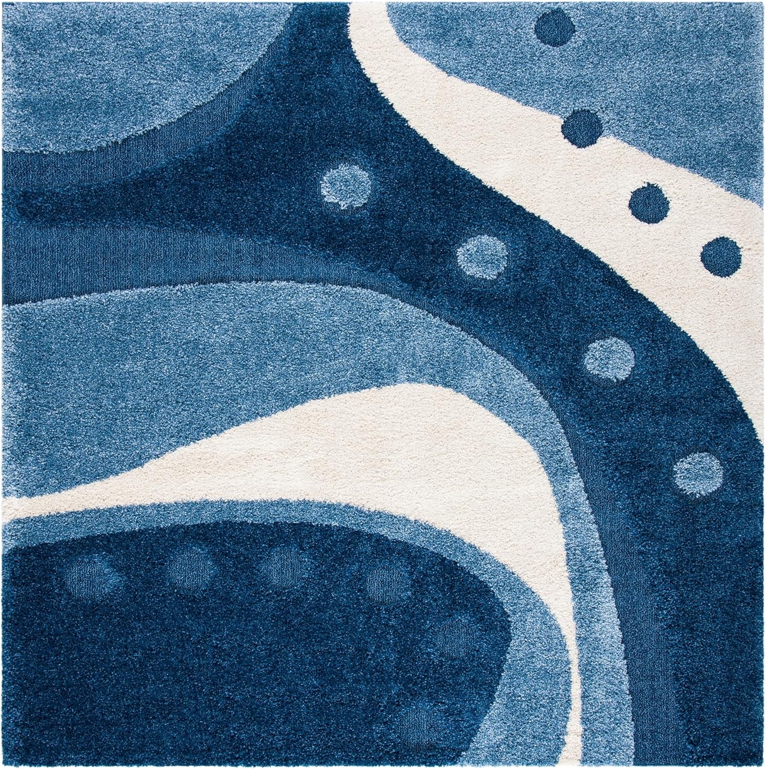image:imageSAFAVIEH Florida Shag Collection Area Rug 86 x 12 Dark Blue amp Ivory Abstract Design NonShedding amp Easy Care 12inch Thick Ideal for High Traffic Areas in Living Room Bedroom SG4736511Dark BlueIvory