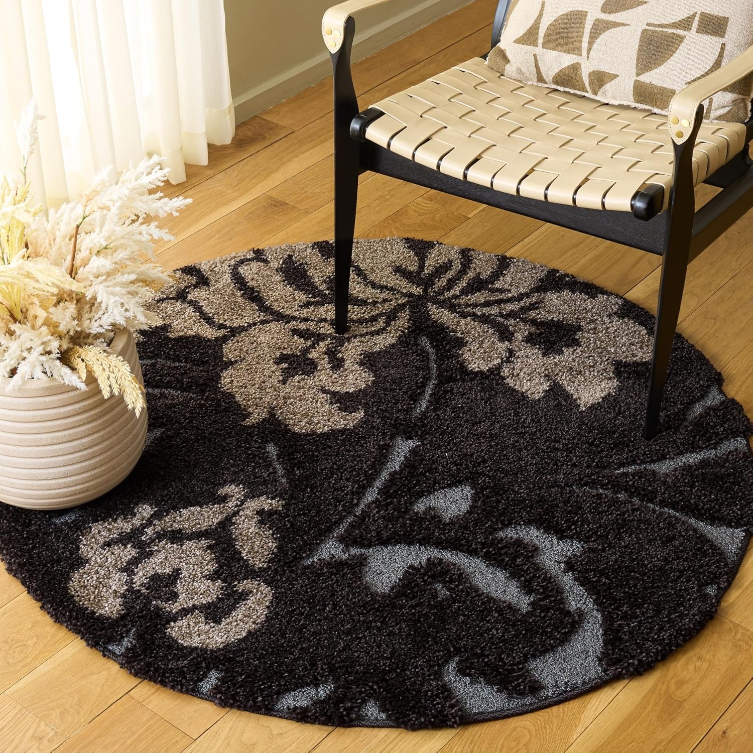 image:imageSAFAVIEH Florida Shag Collection Area Rug 86 x 12 Grey amp Beige Floral Design NonShedding amp Easy Care 12inch Thick Ideal for High Traffic Areas in Living Room Bedroom SG4588013Dark BrownSmoke